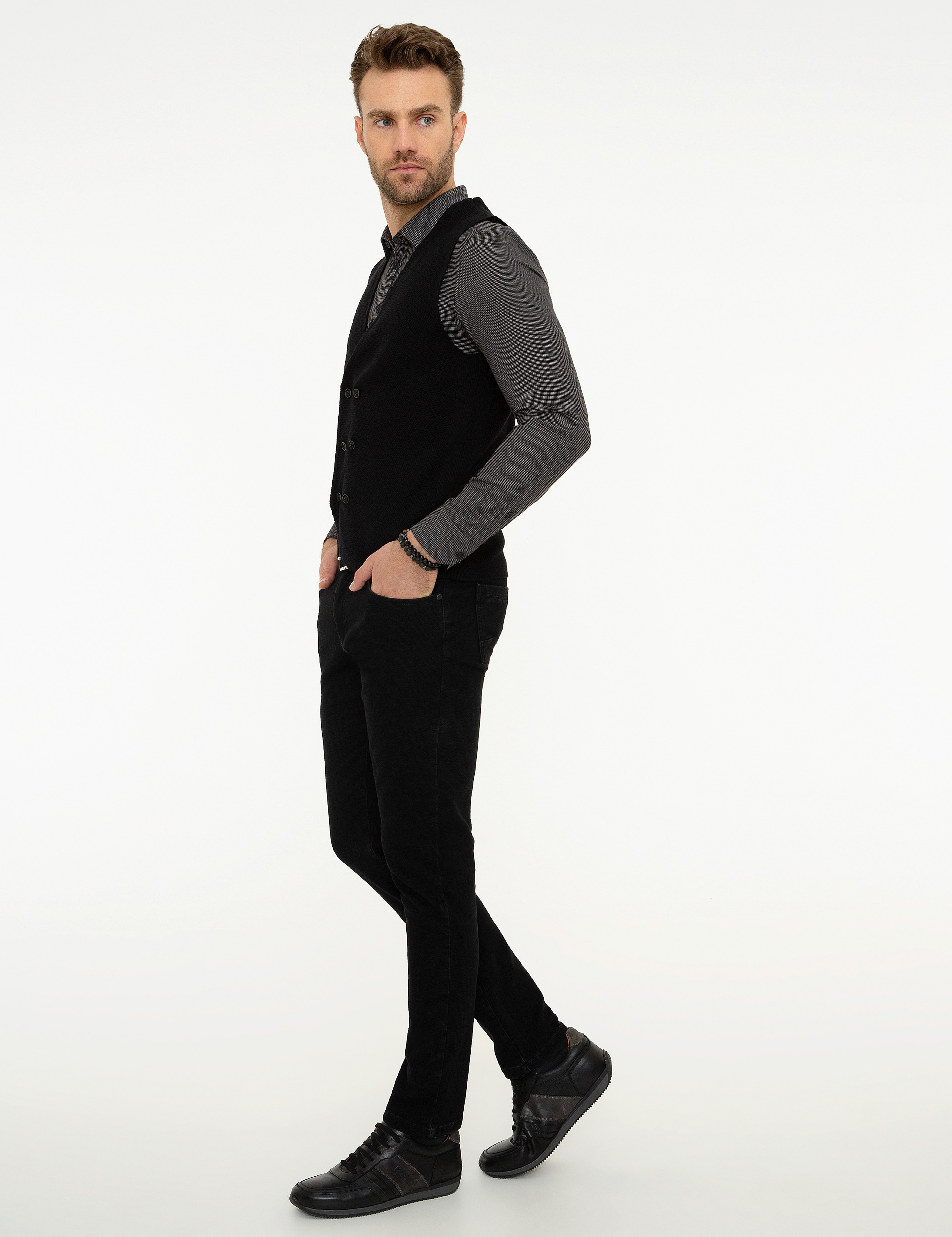 Siyah Slim Fit Denim Pantolon - Image 2