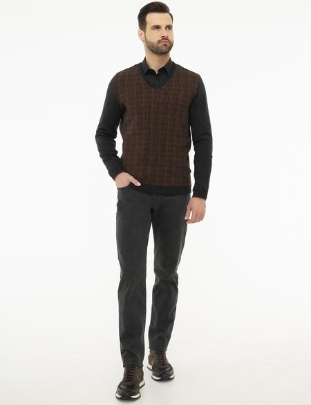 Antrasit Melanj Slim Fit V Yaka Triko Kazak - 50209910030