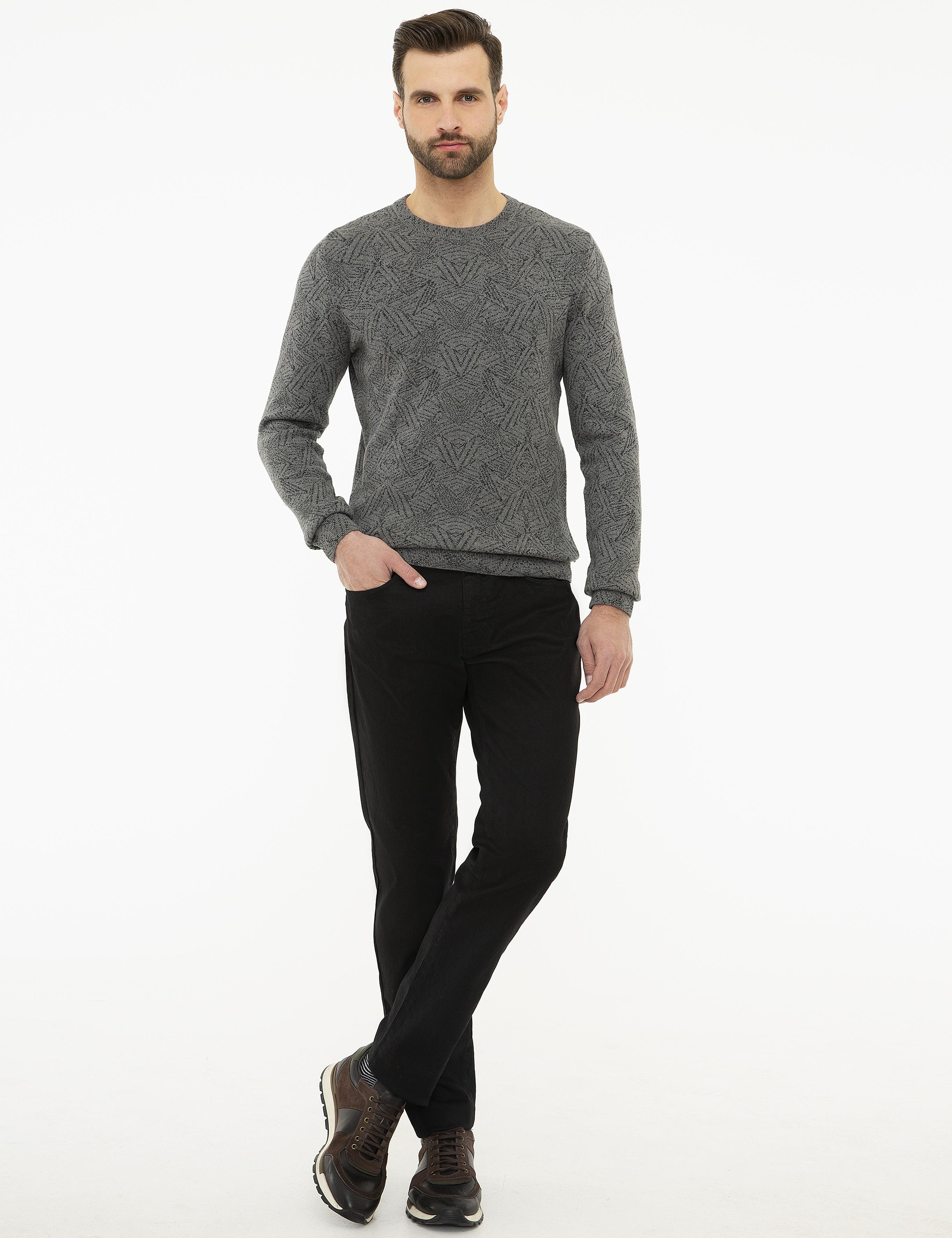 Gri Melanj Slim Fit Kazak