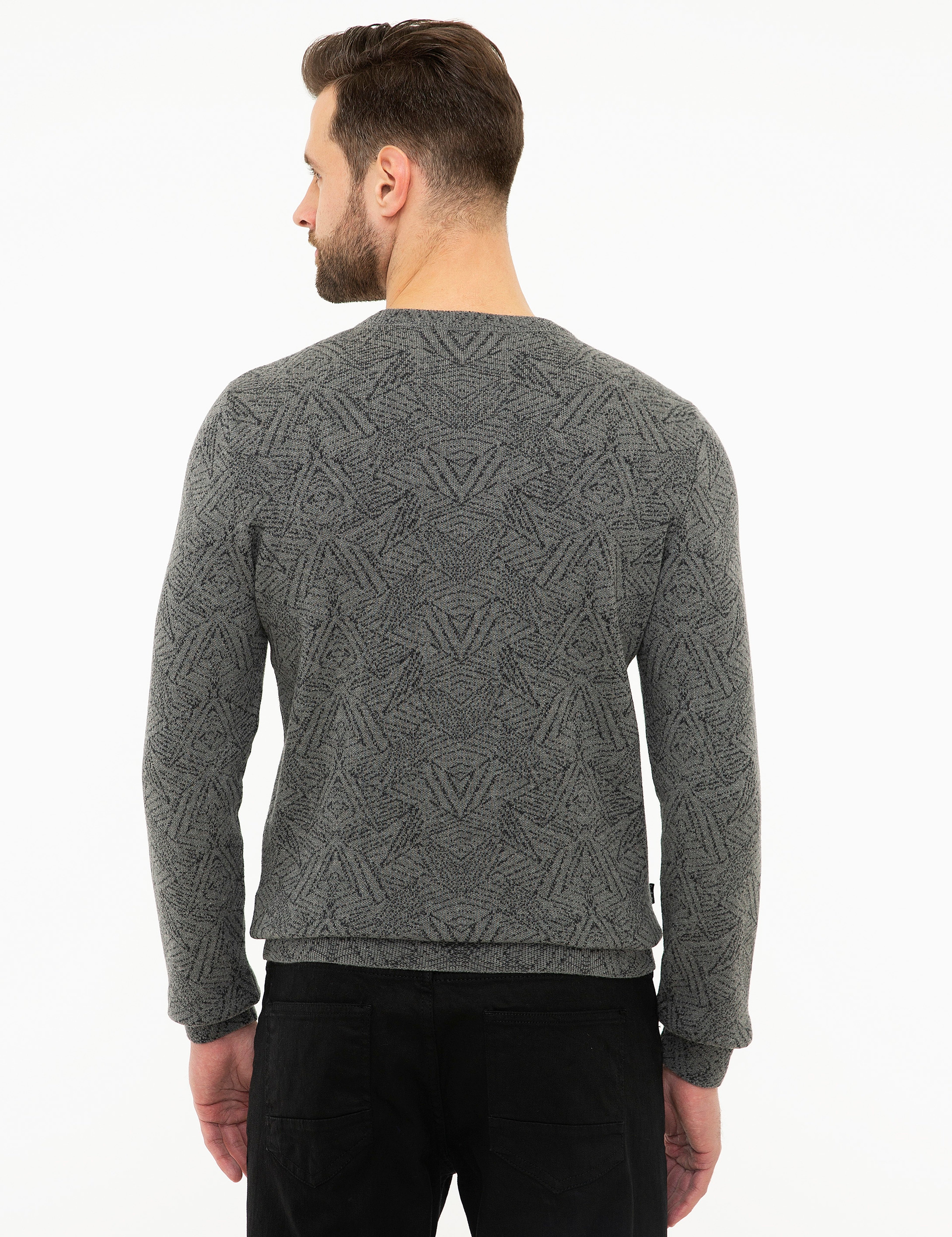 Gri Melanj Slim Fit Triko Kazak - Image 4