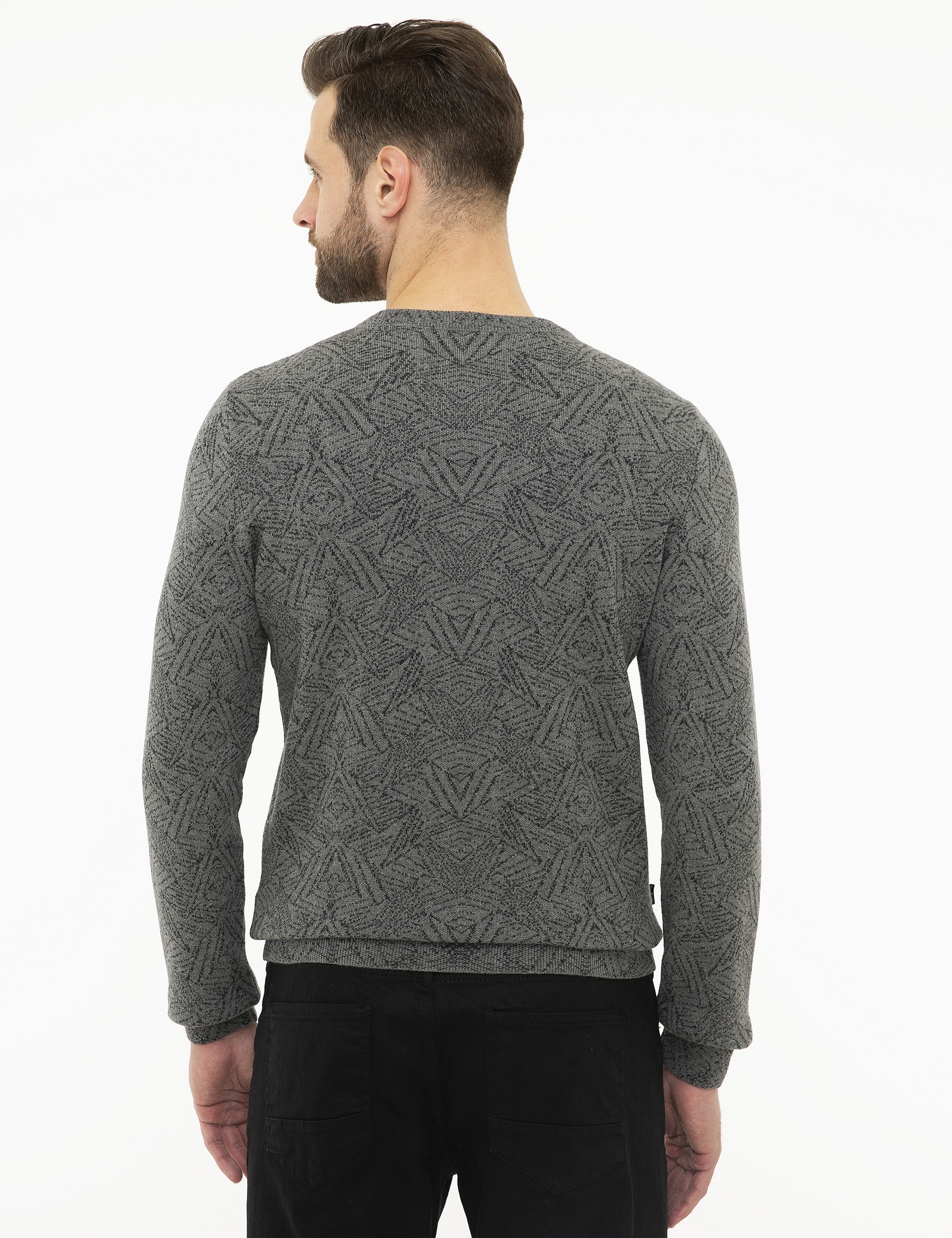 Gri Melanj Slim Fit Triko Kazak