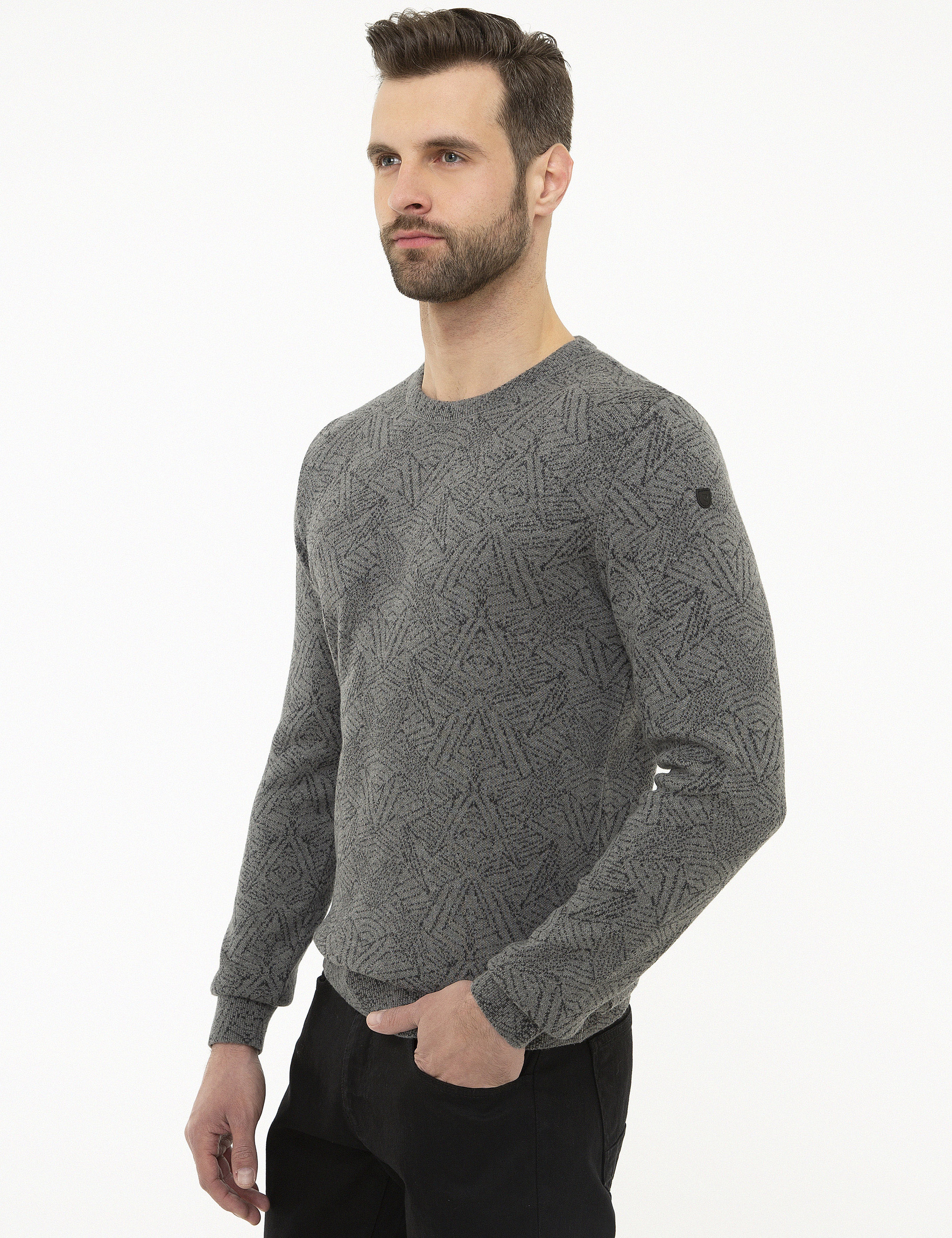 Gri Melanj Slim Fit Triko Kazak - Image 3
