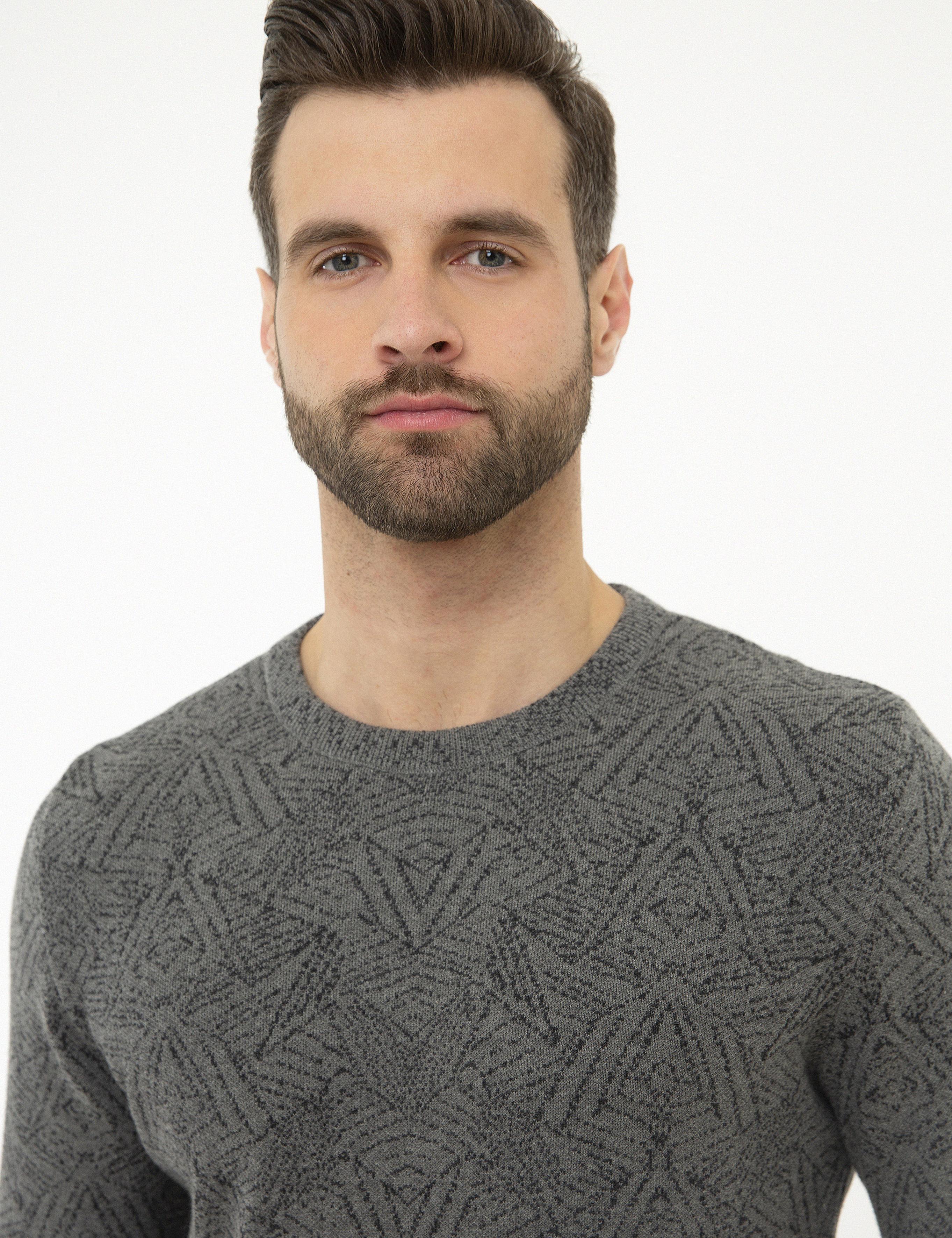 Gri Melanj Slim Fit Kazak