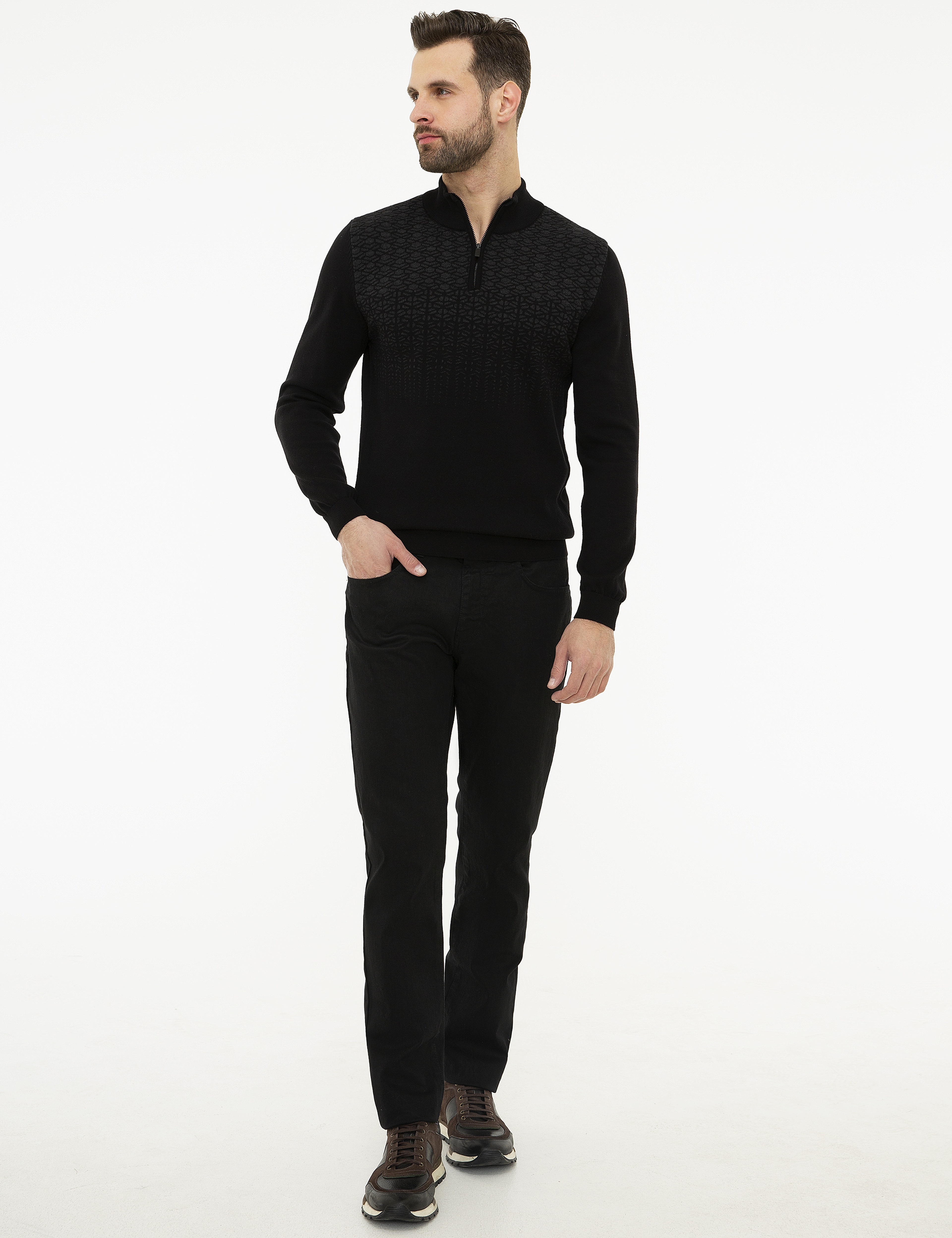 Siyah Slim Fit Triko Kazak - Image 5