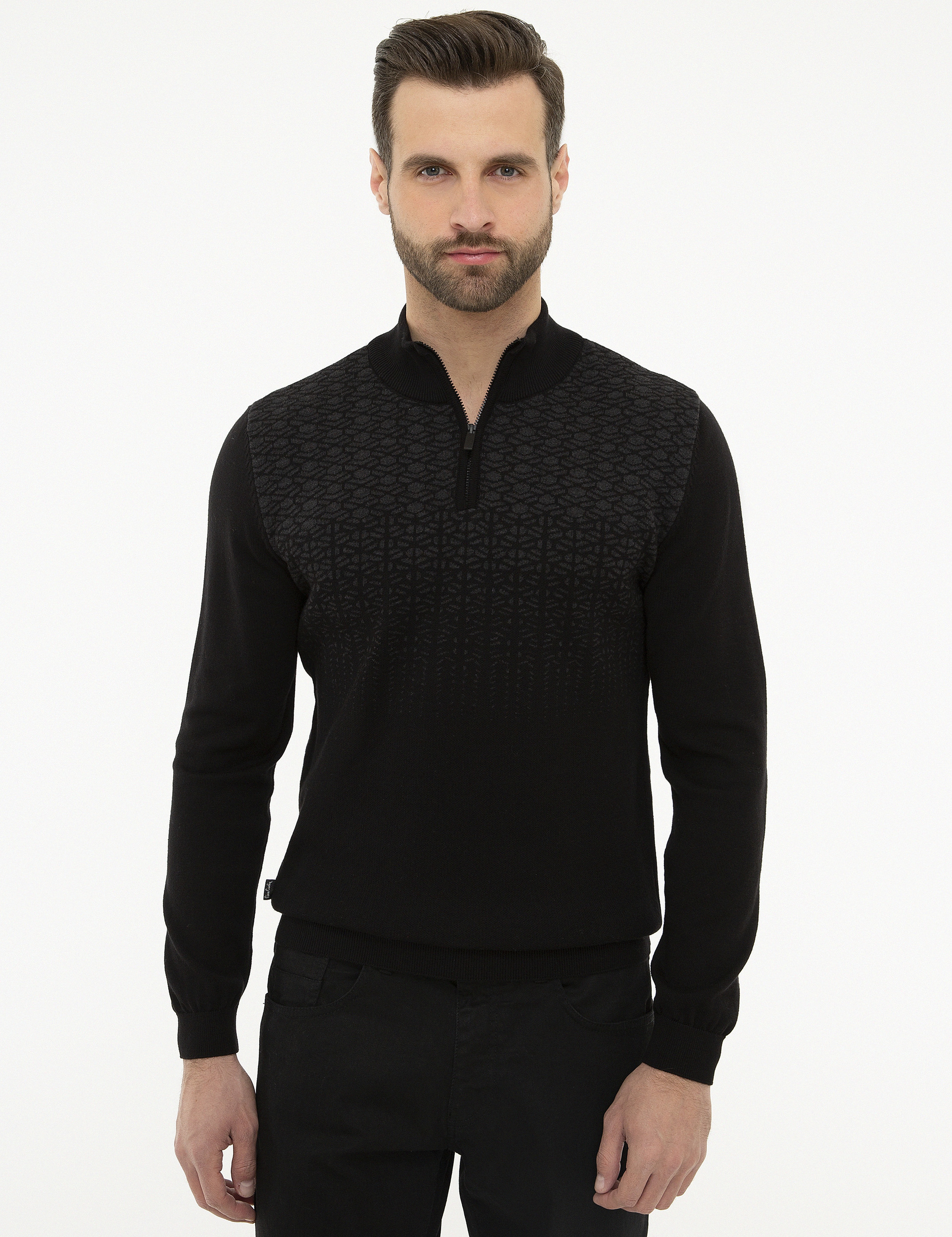 Siyah Slim Fit Triko Kazak - Image 1