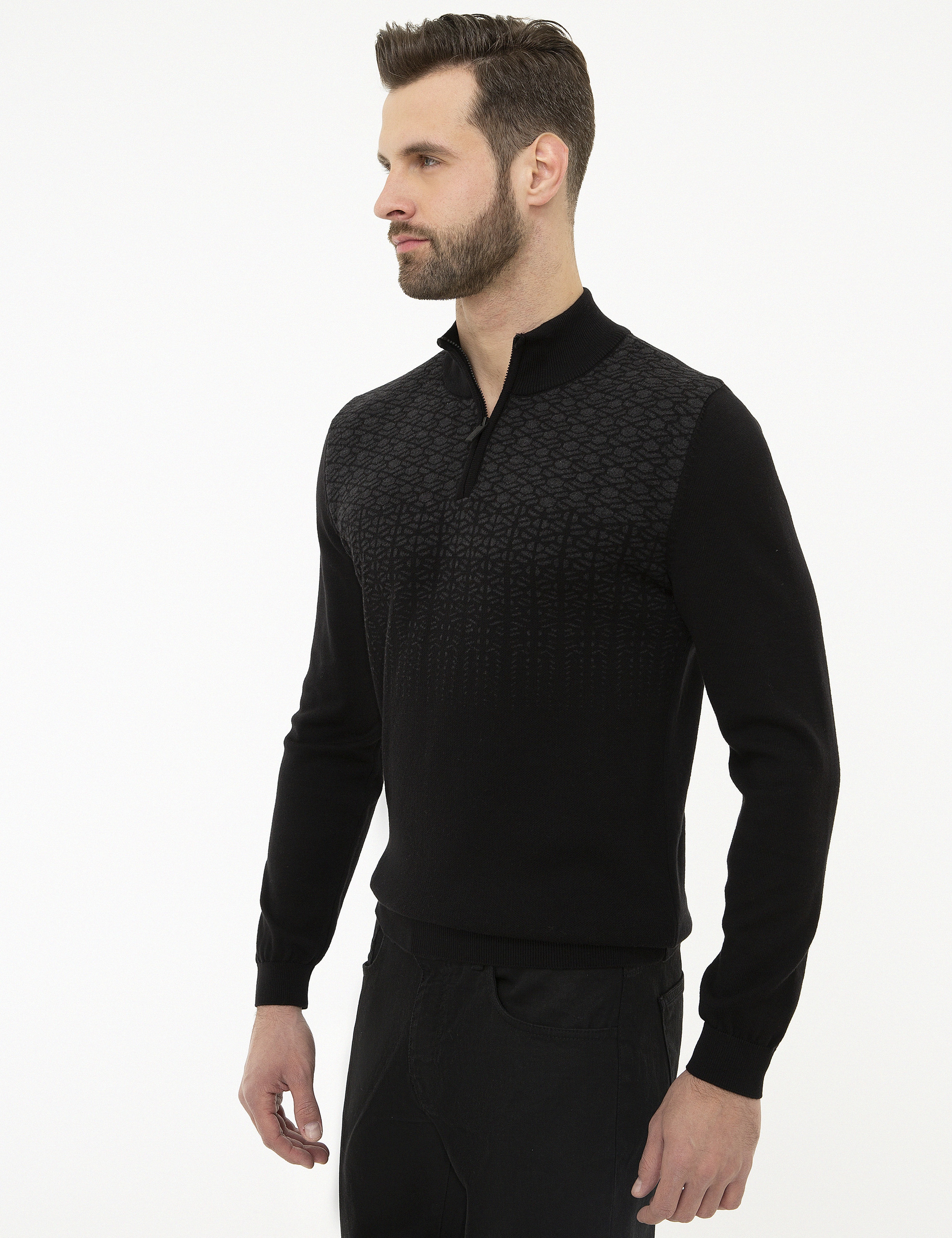 Siyah Slim Fit Triko Kazak - Image 3