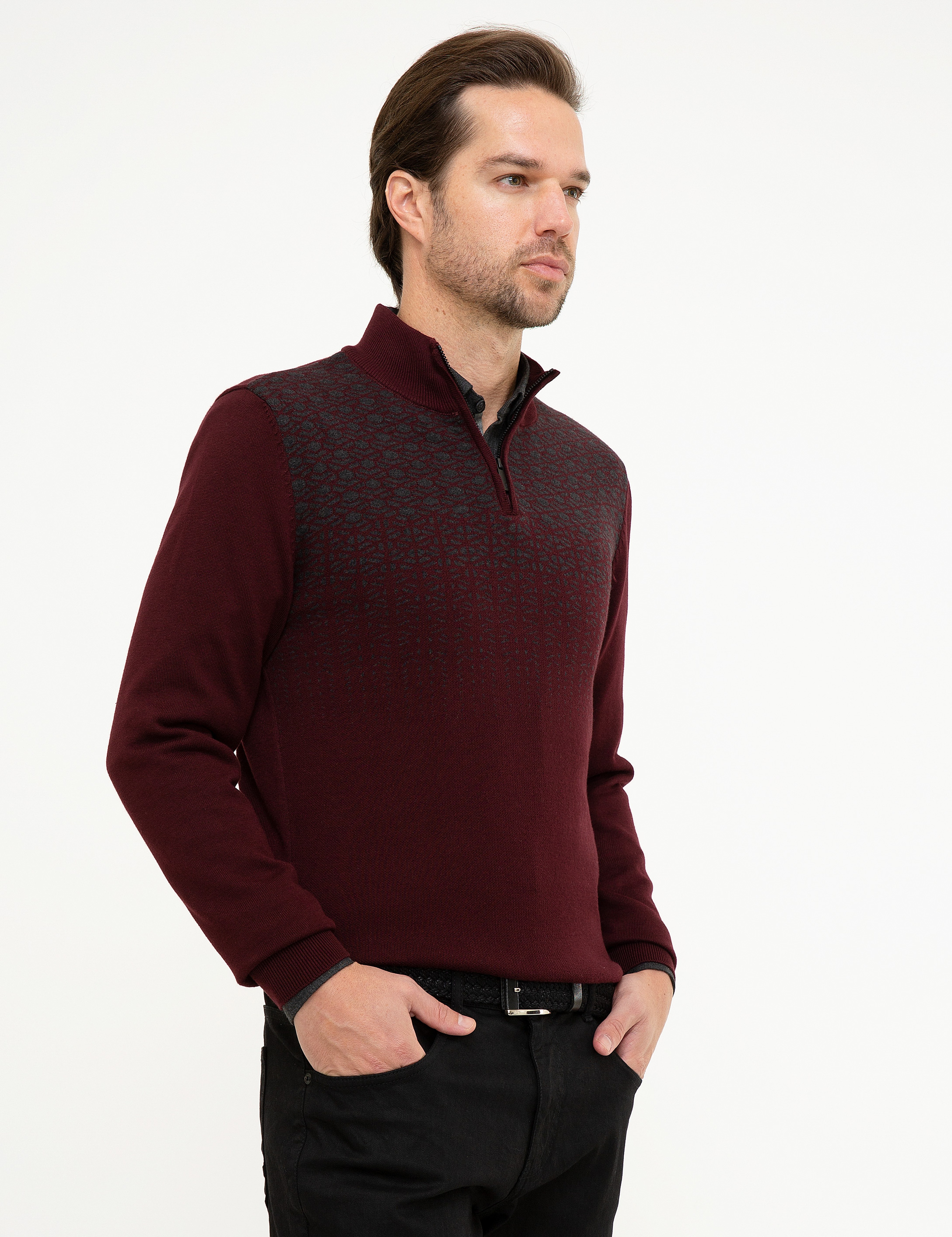 Bordo Slim Fit Kazak - Image 3