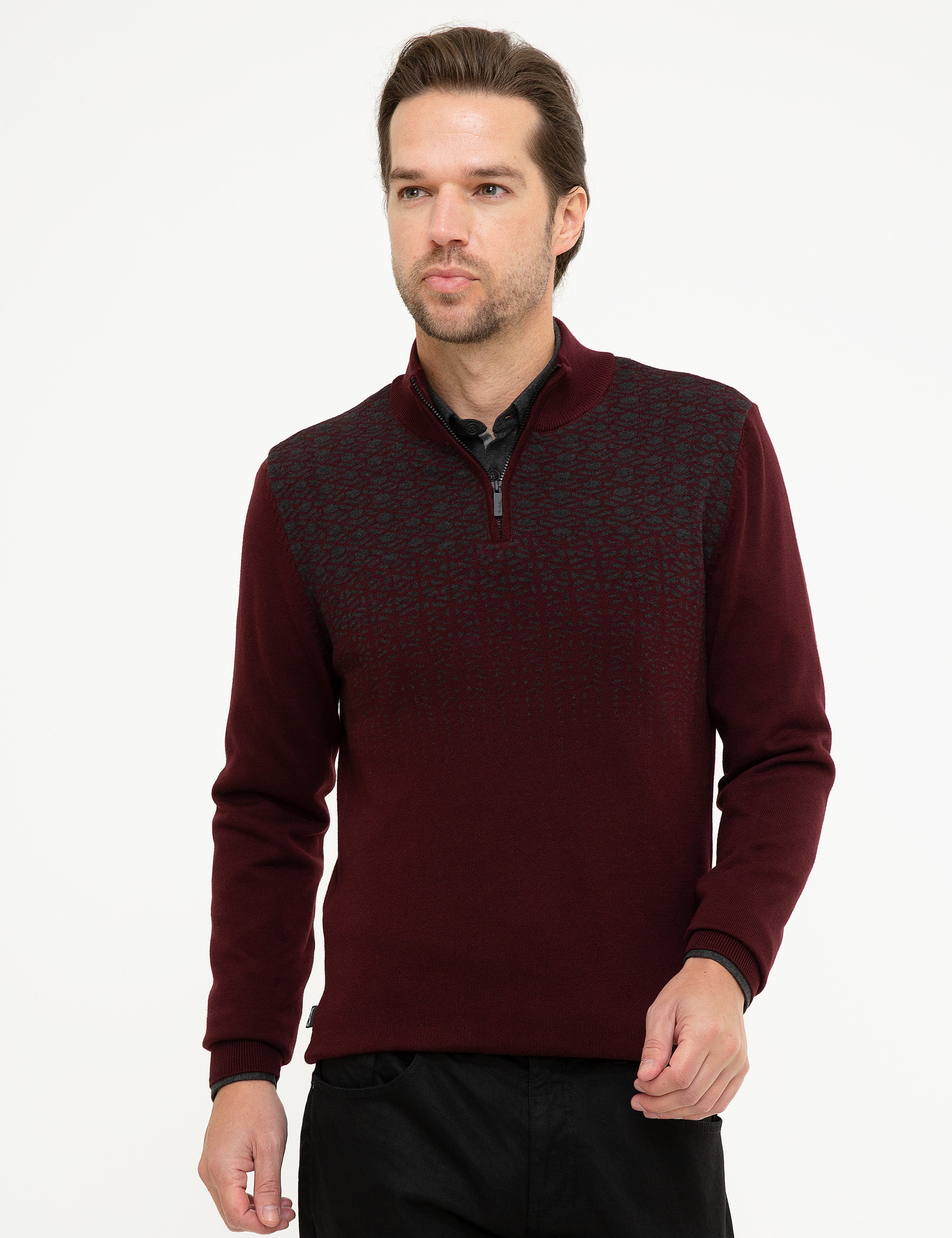 Bordo Slim Fit Kazak - Image 2