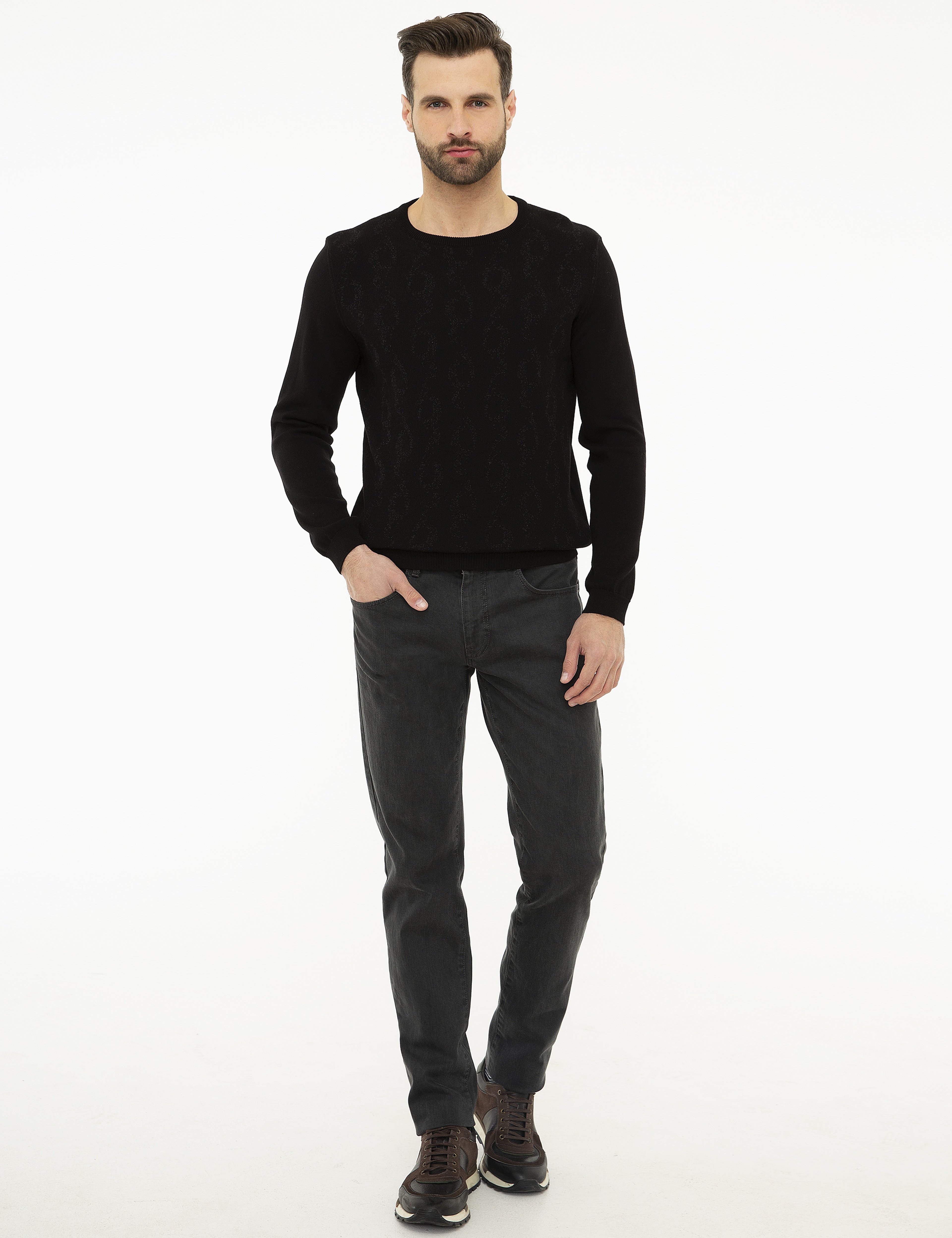 Siyah Slim Fit Triko Kazak