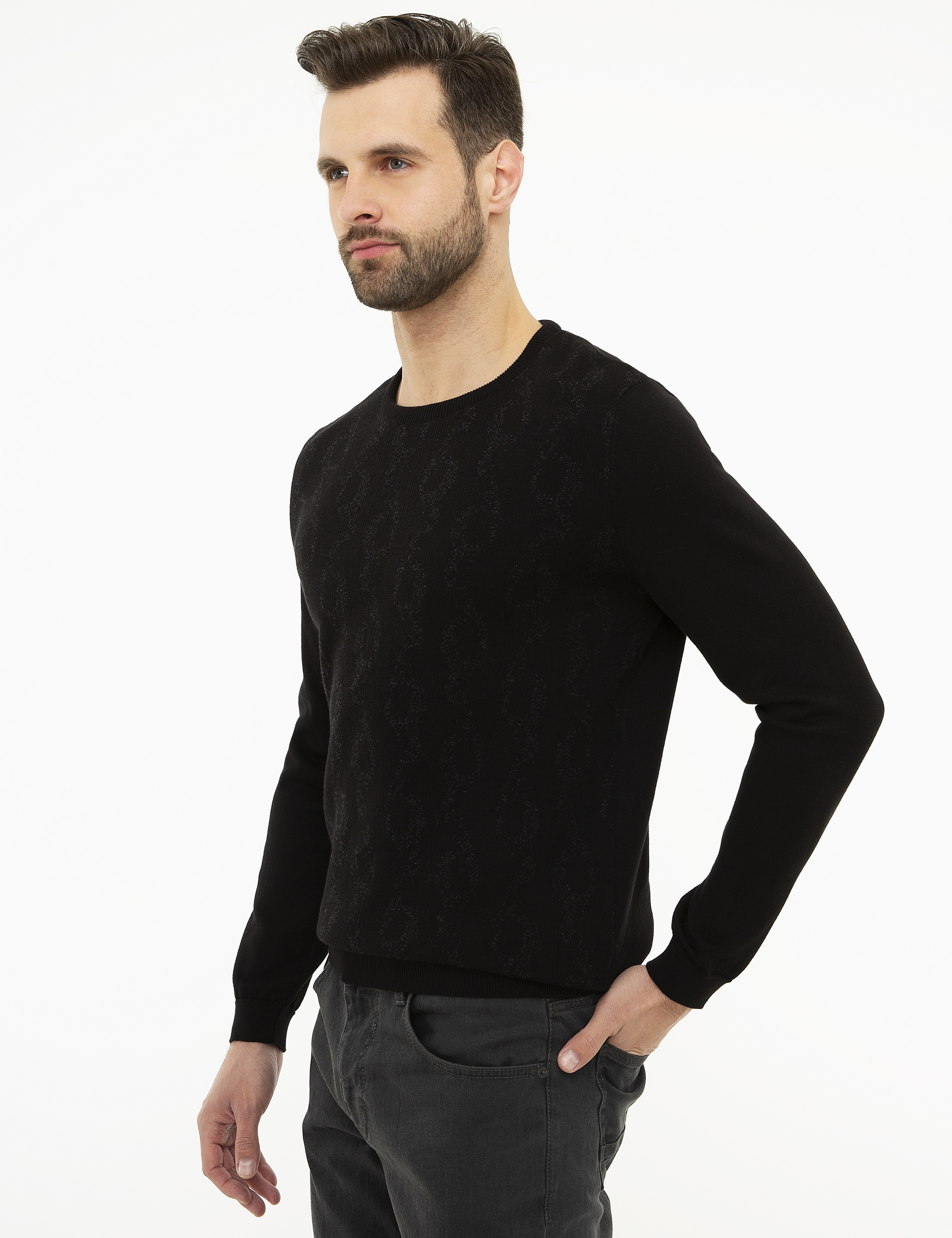 Siyah Slim Fit Triko Kazak - Image 3