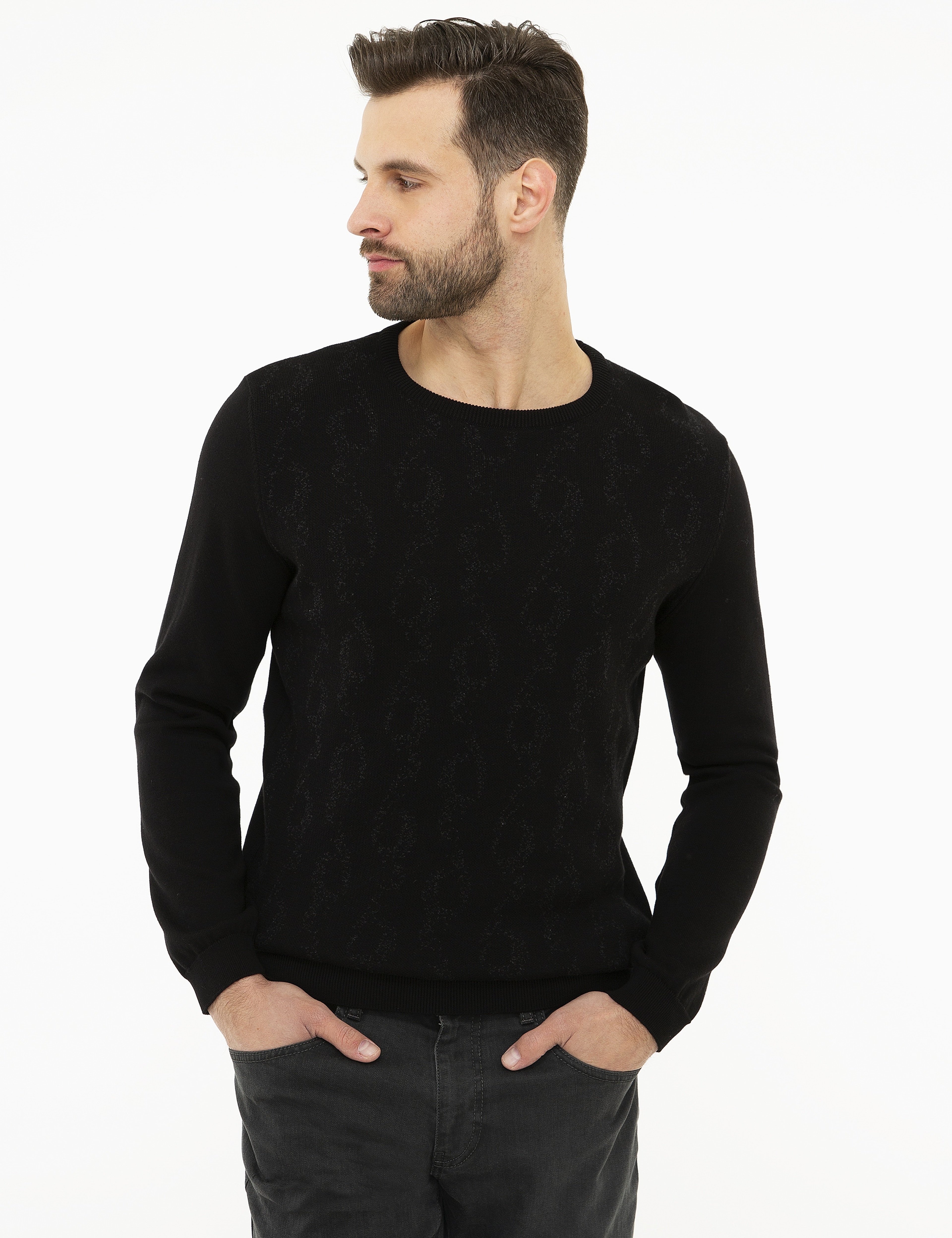 Siyah Slim Fit Triko Kazak - Image 2