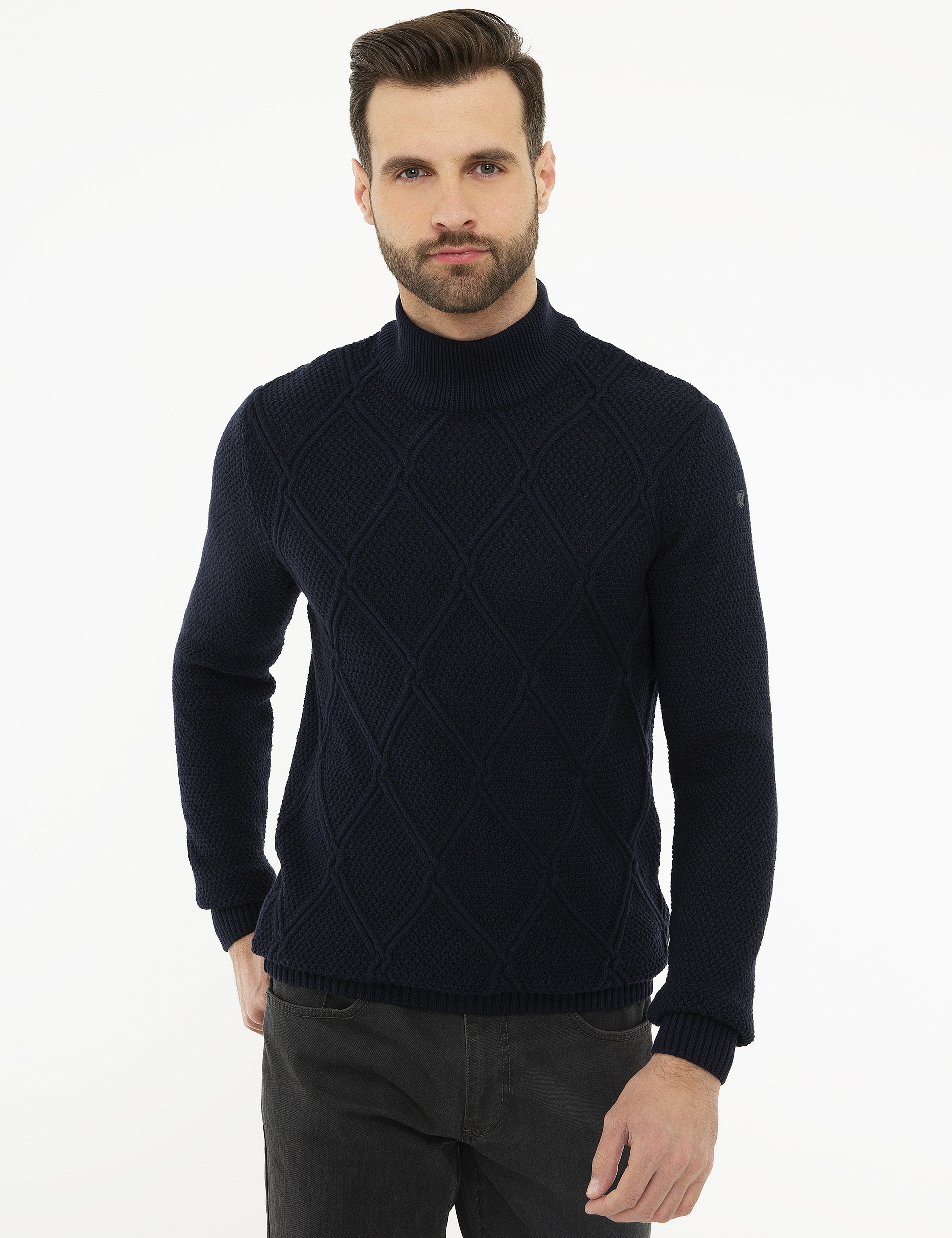 Koyu Lacivert Slim Fit Triko Kazak - Image 2