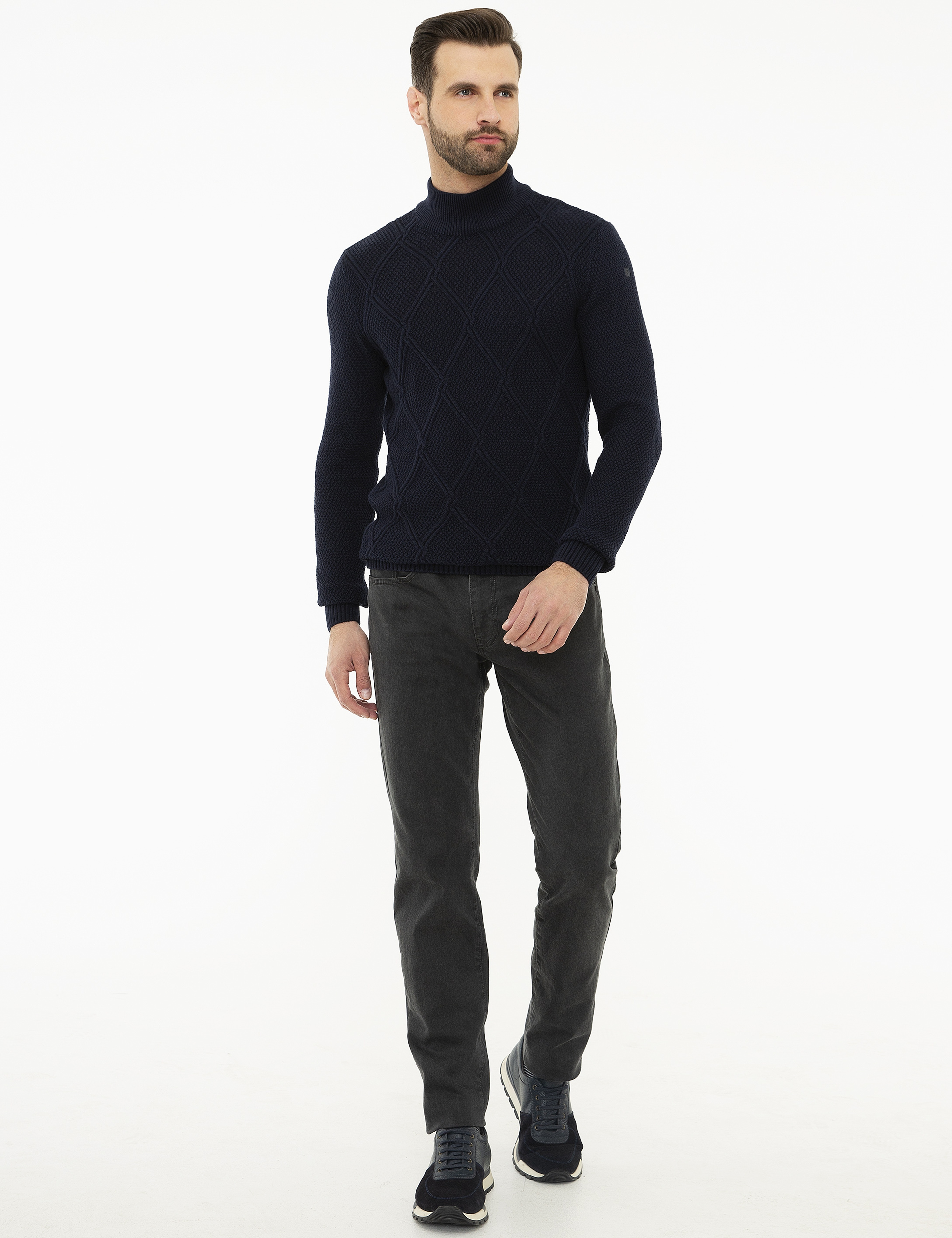 Koyu Lacivert Slim Fit Triko Kazak - Image 5