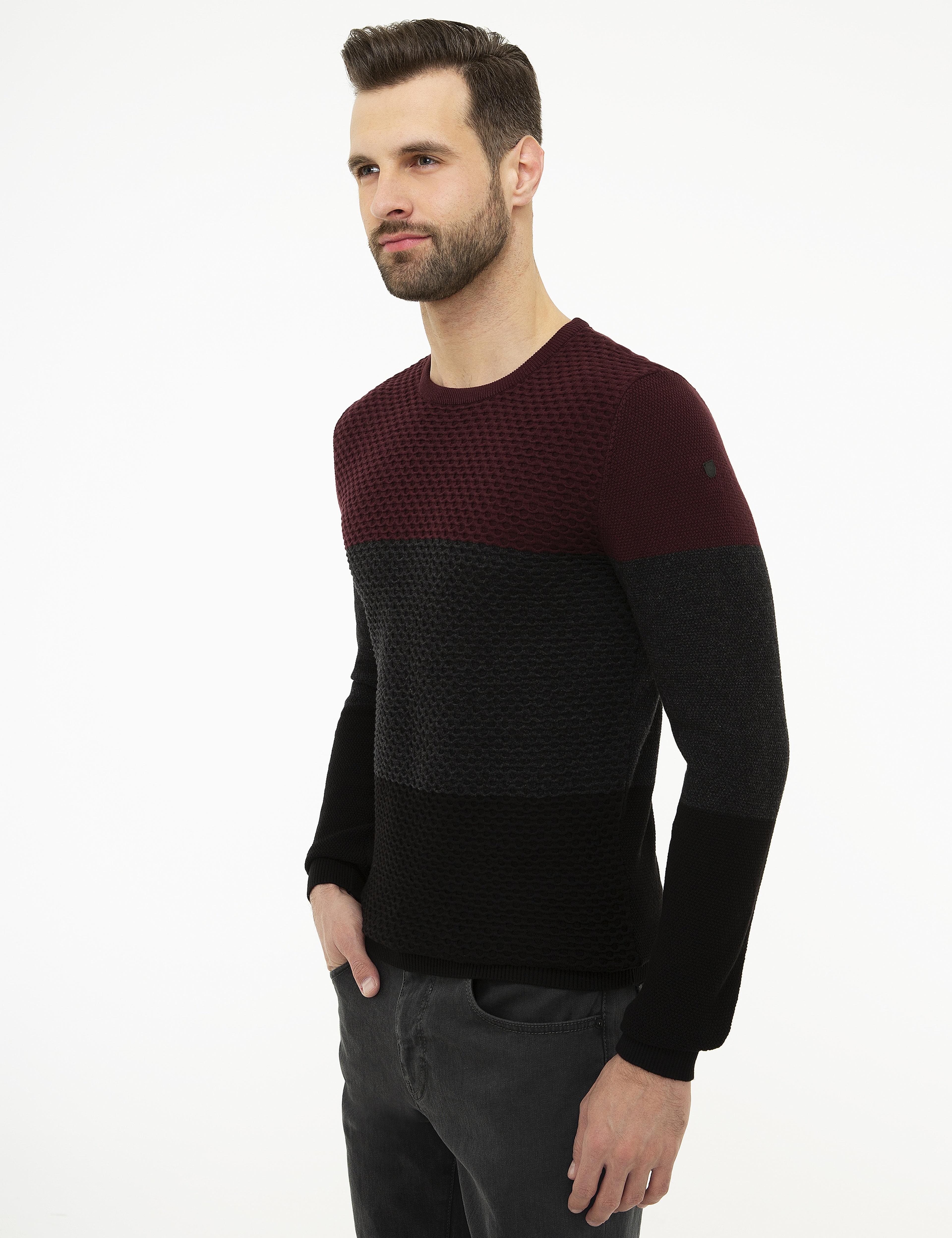 Bordo Real Slim Fit Triko Kazak - Image 3