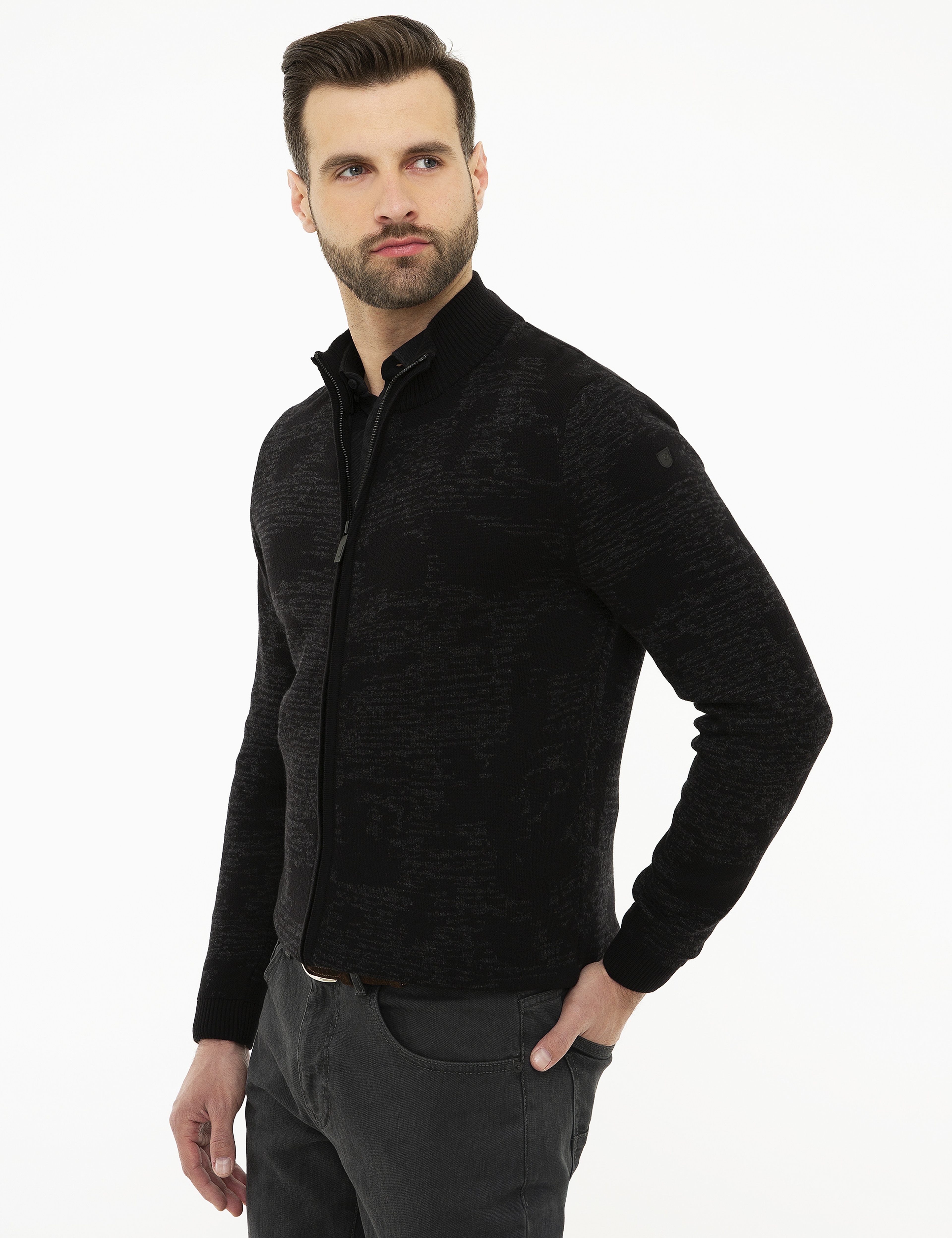 Siyah Slim Fit Triko Hırka