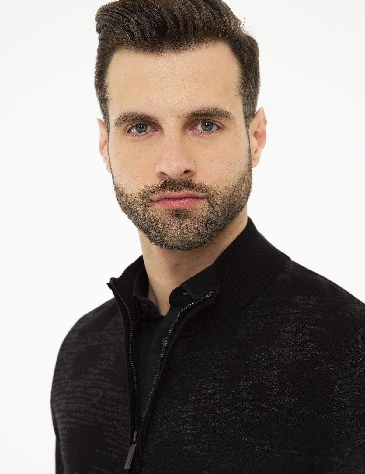 Siyah Slim Fit Triko Hırka - 50210546011