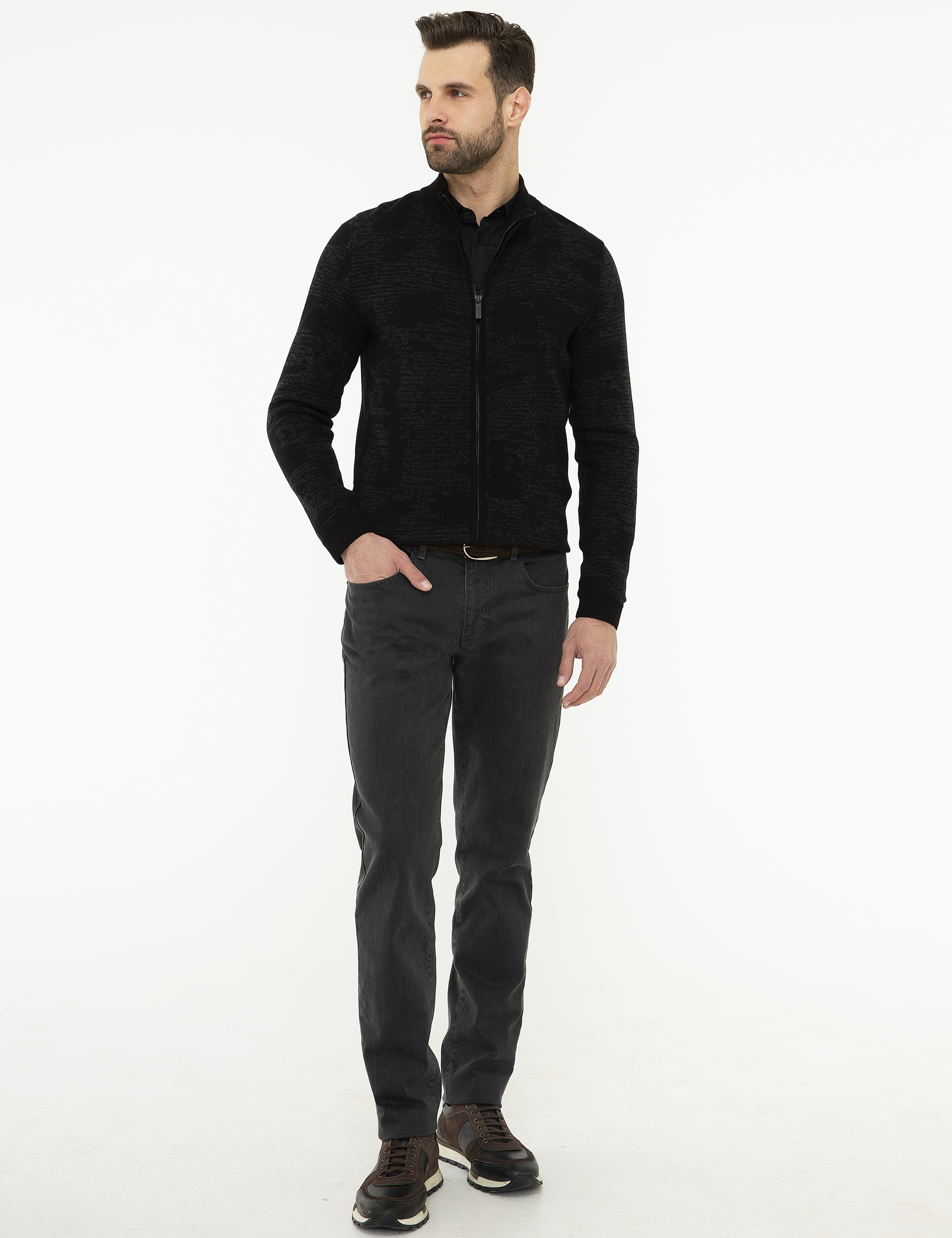 Siyah Slim Fit Triko Hırka - Image 5