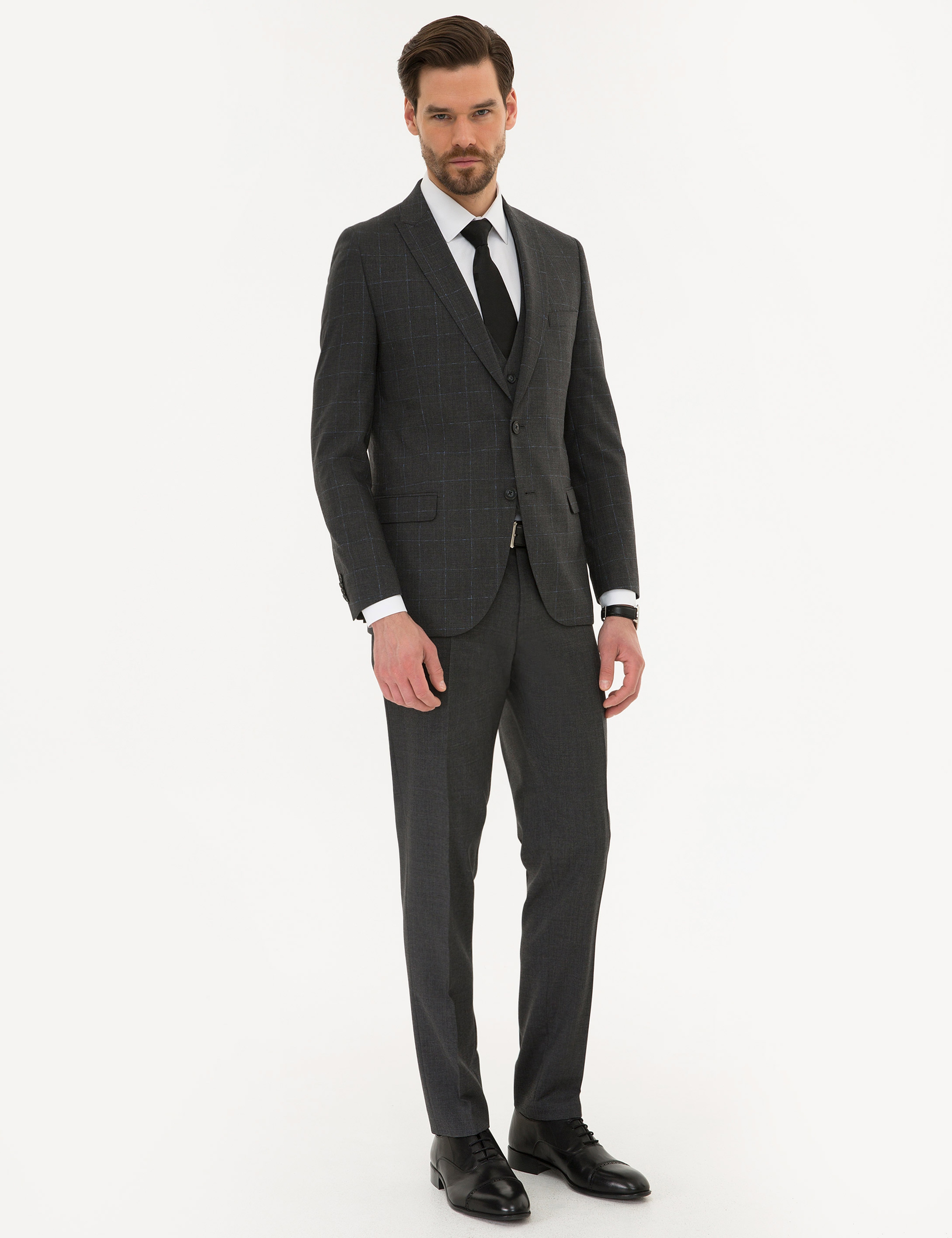 Ekose Füme Ekstra Slim Fit Yelekli Takım Elbise - Image 4