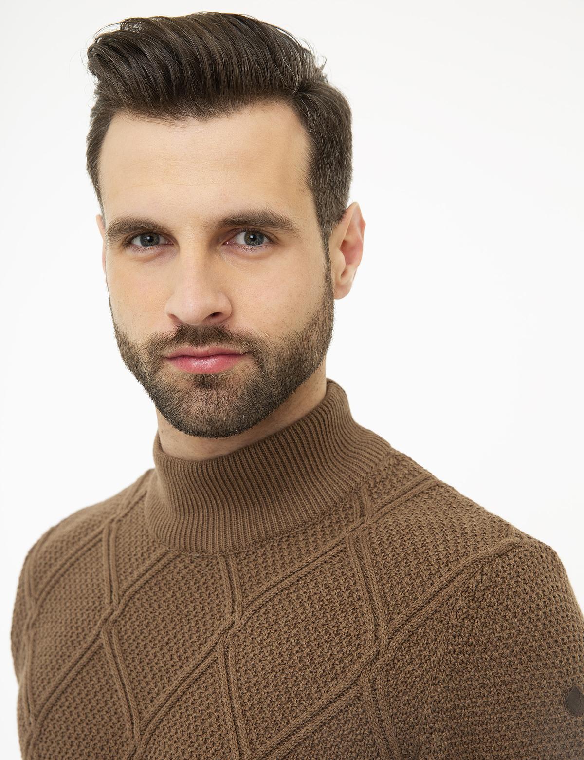 Açık Kahverengi Slim Fit Kazak - 50209945089