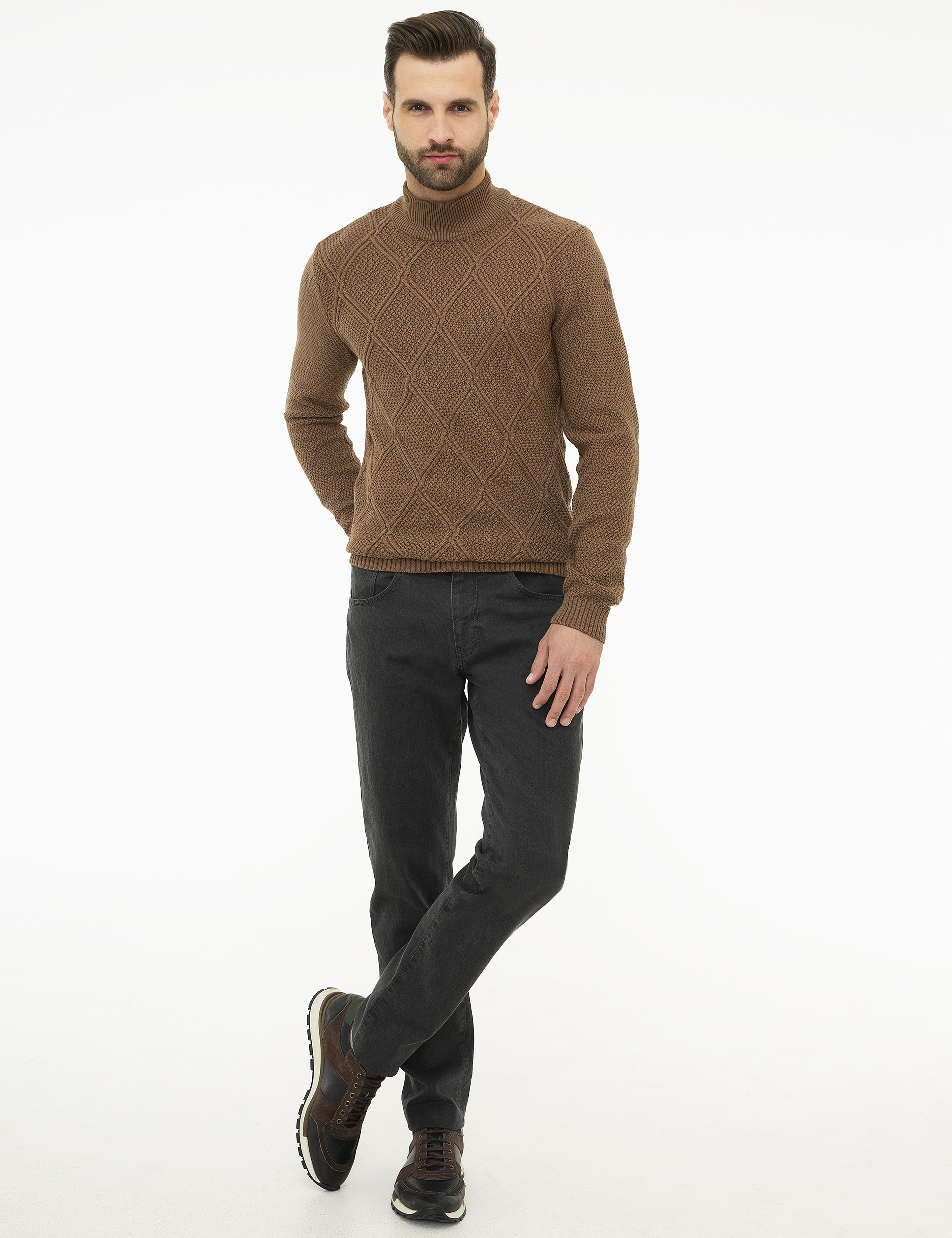 Açık Kahverengi Slim Fit Triko Kazak