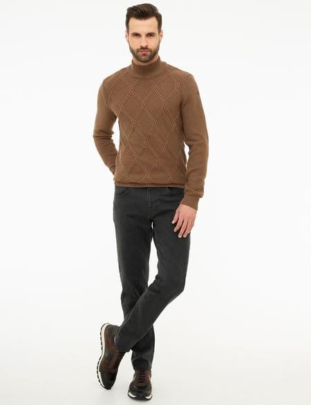 Açık Kahverengi Slim Fit Kazak - 50209945089