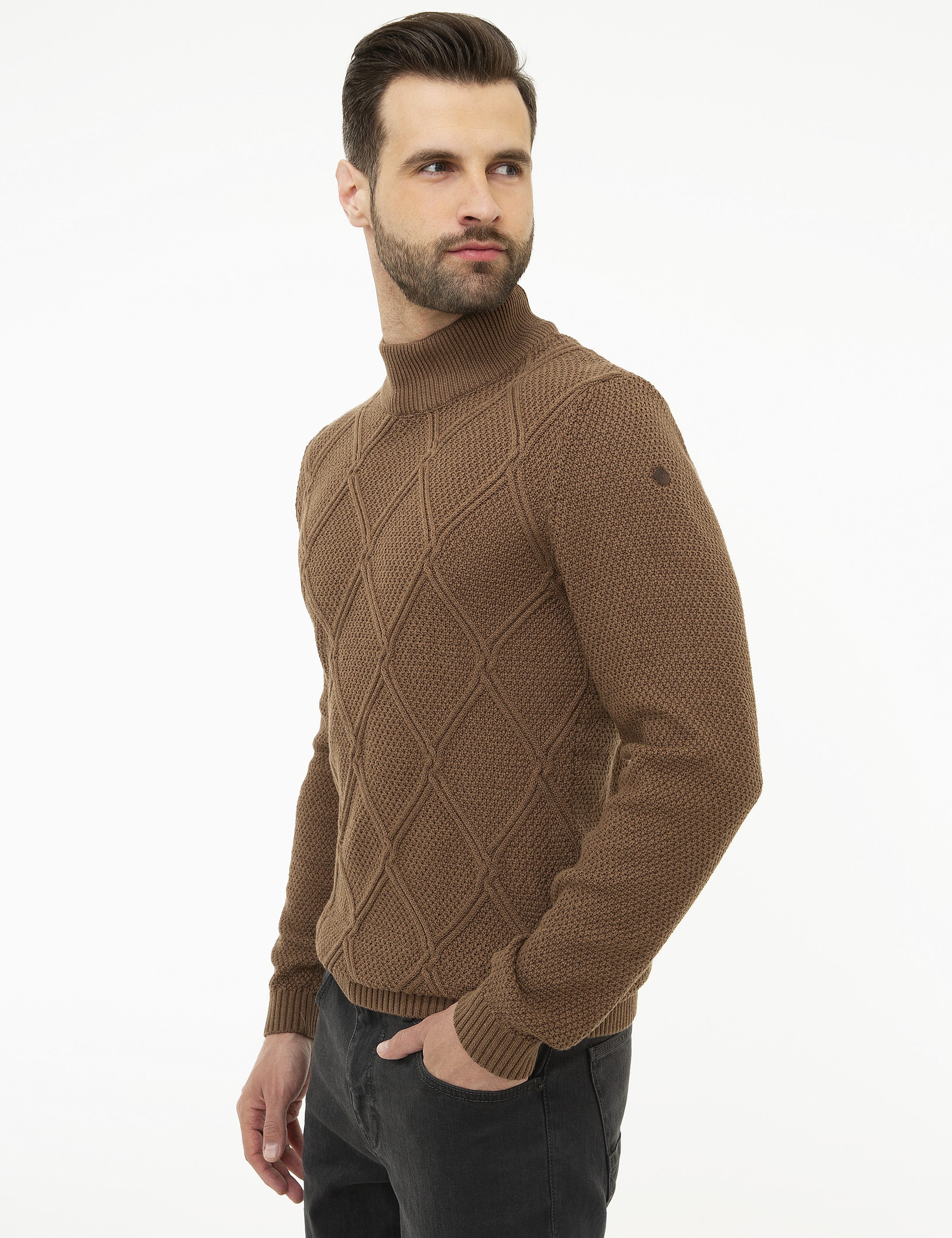 Açık Kahverengi Slim Fit Triko Kazak