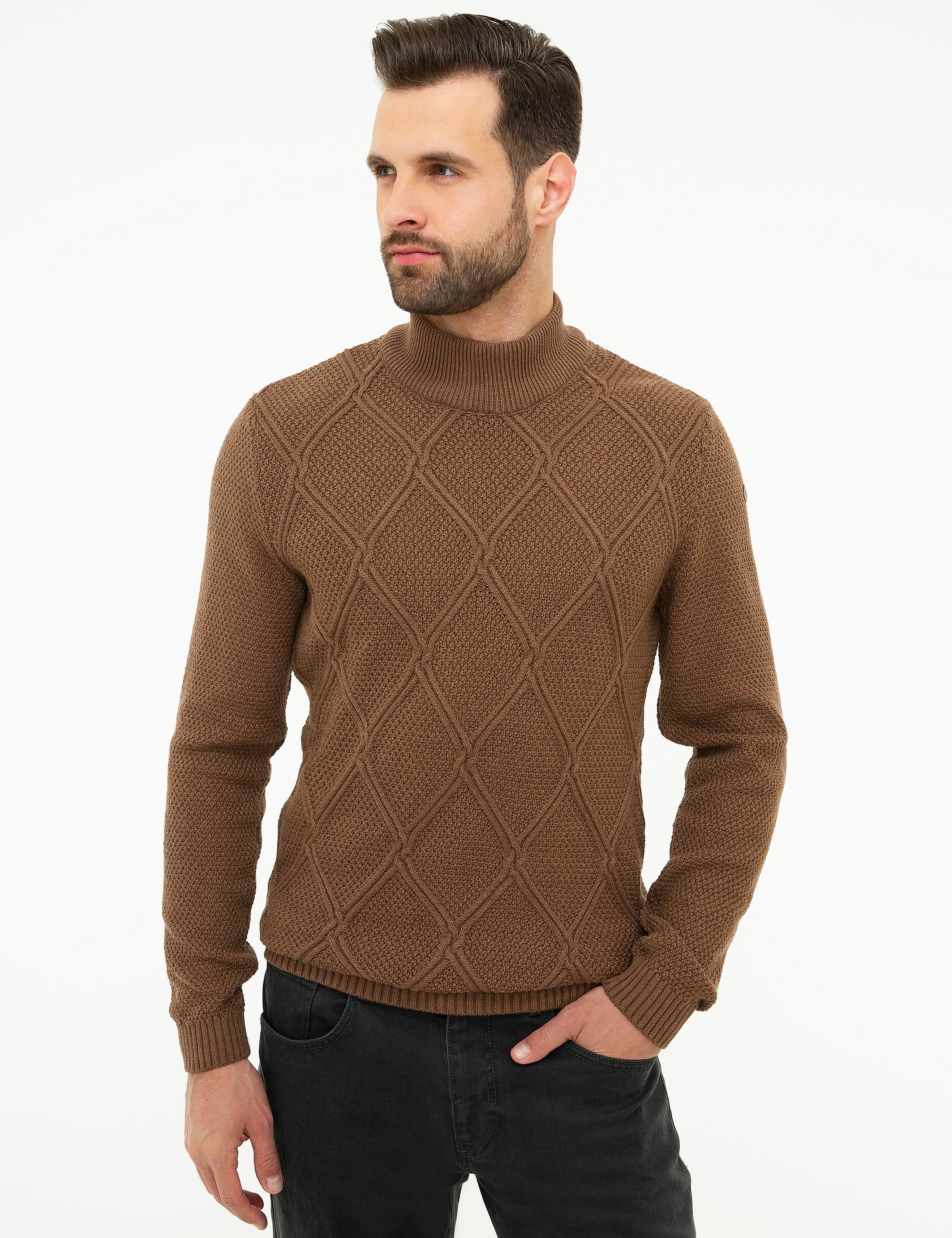 Açık Kahverengi Slim Fit Triko Kazak