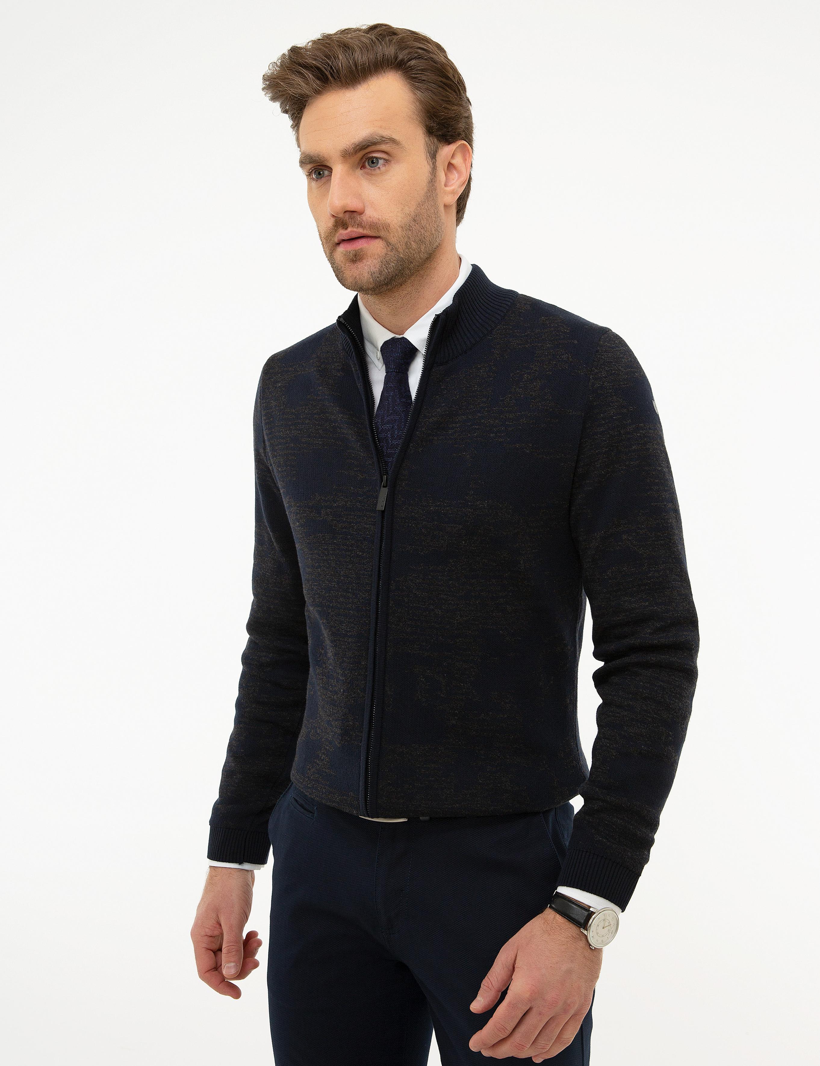 Koyu Lacivert Slim Fit Triko Hırka