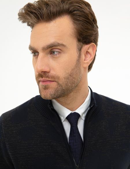 Koyu Lacivert Slim Fit Triko Hırka - 50210546039