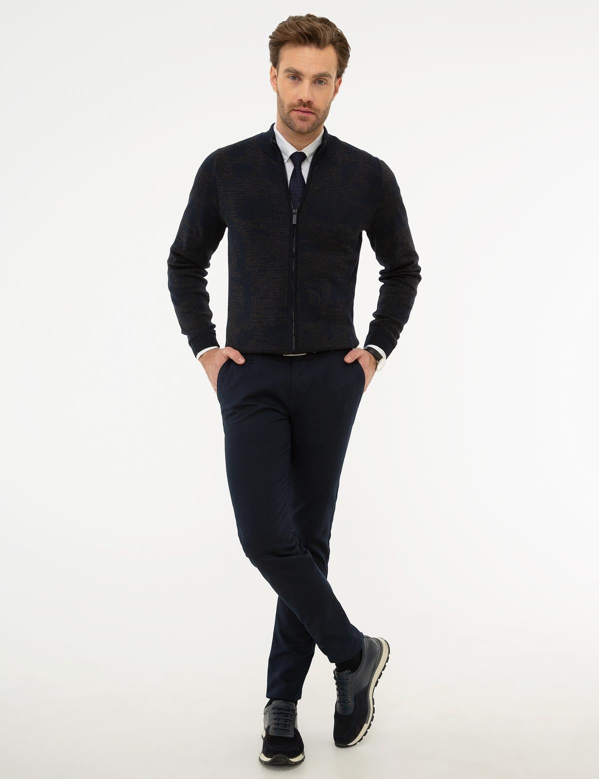Koyu Lacivert Slim Fit Triko Hırka - 50210546039