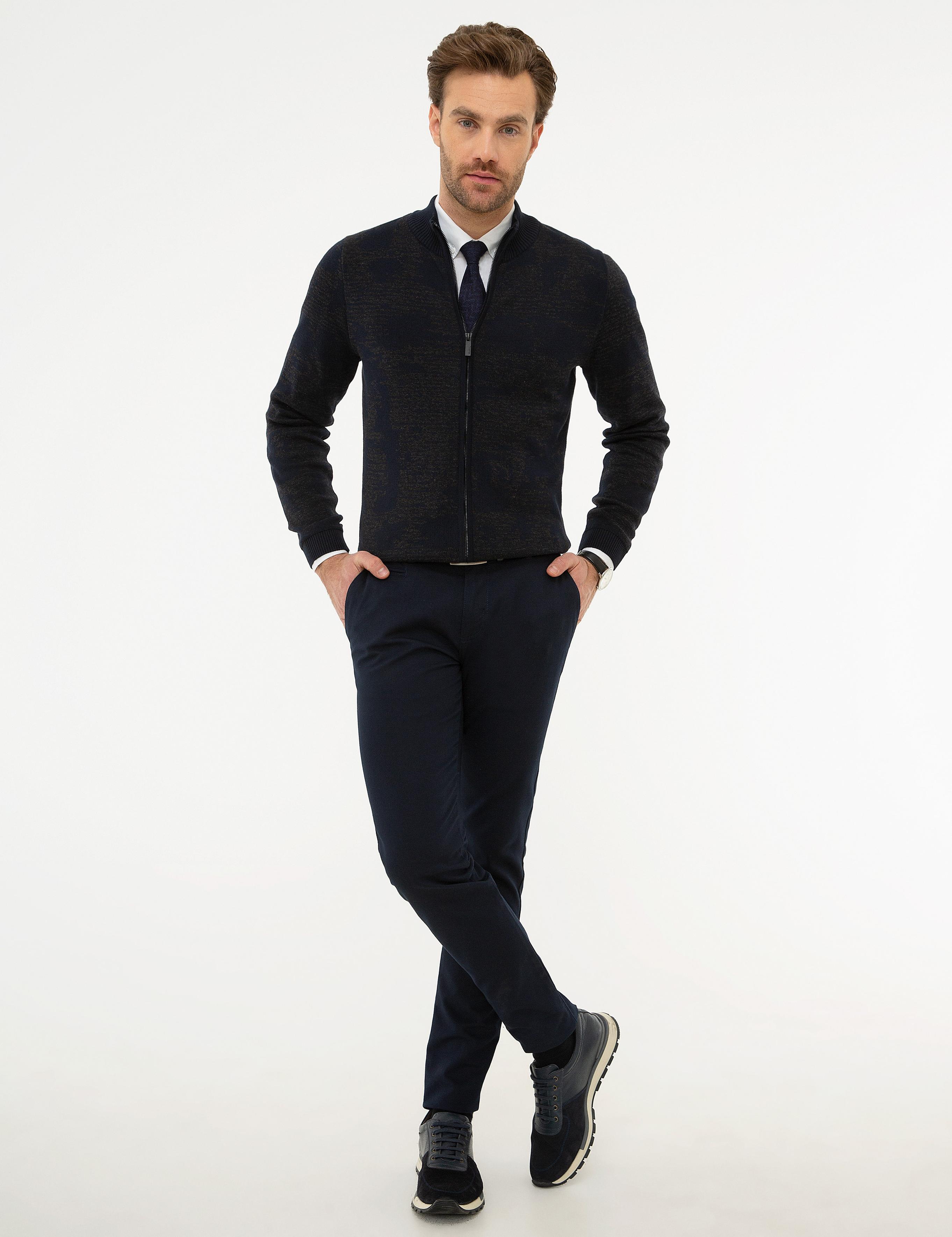 Koyu Lacivert Slim Fit Triko Hırka