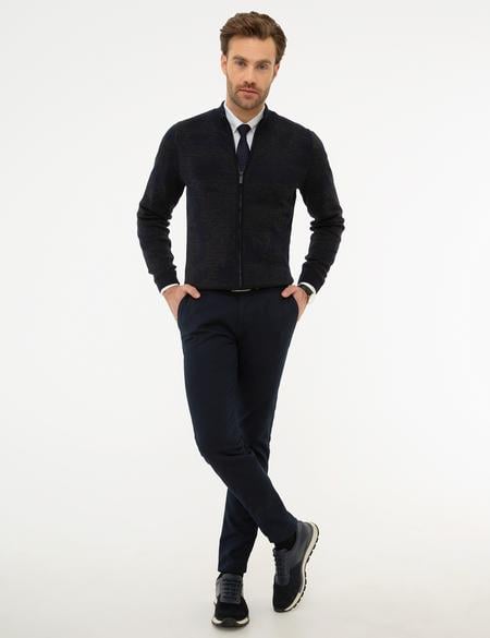 Koyu Lacivert Slim Fit Triko Hırka - 50210546039