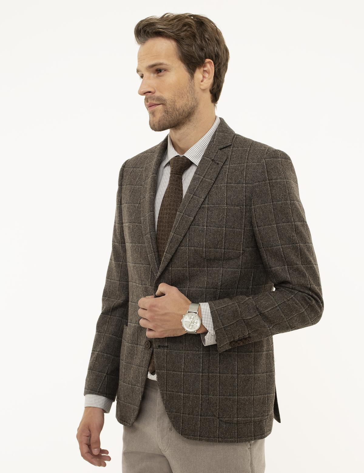 Kahverengi Ex. Slim Fit Ceket - 50209260044