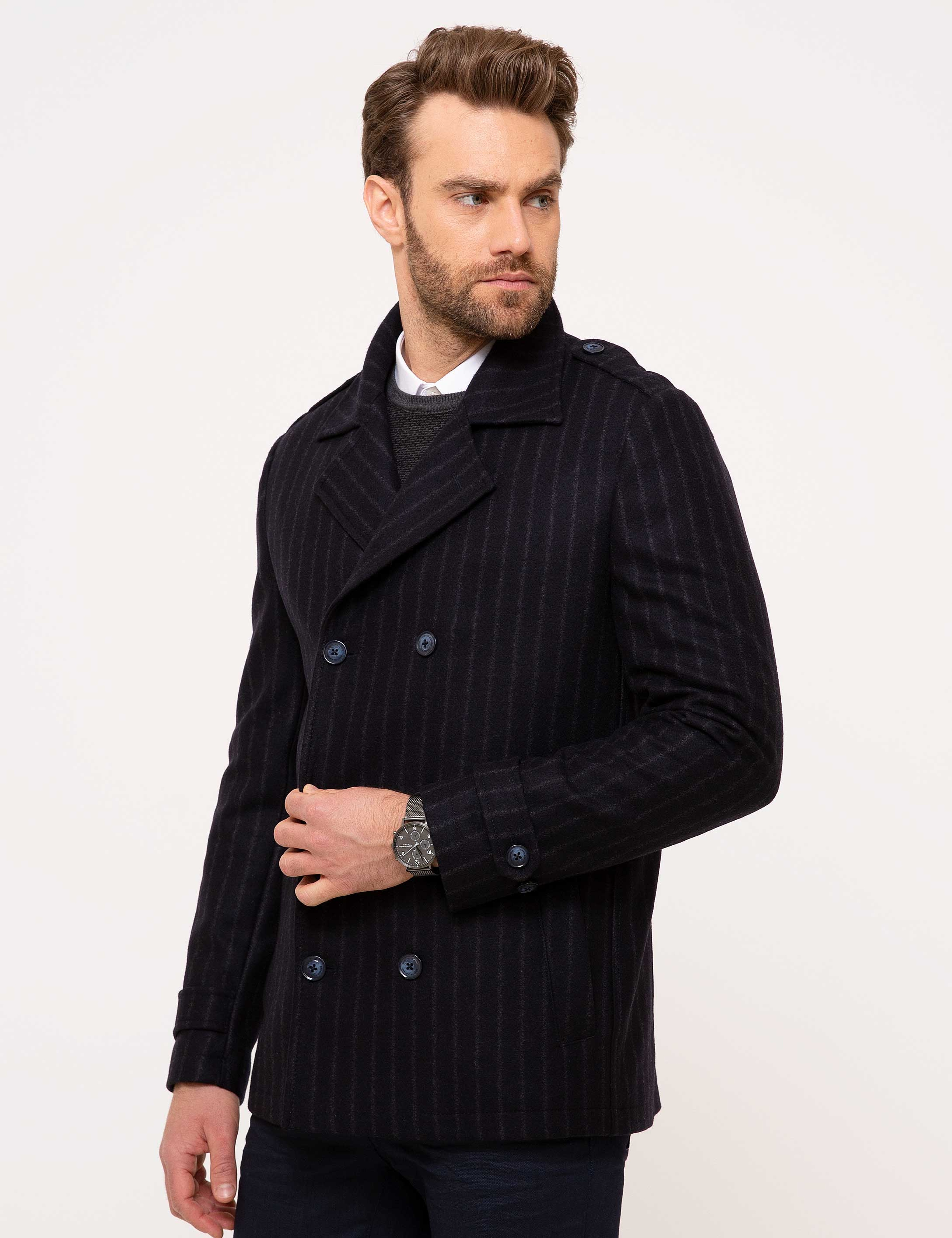 Lacivert Slim Fit Kaban