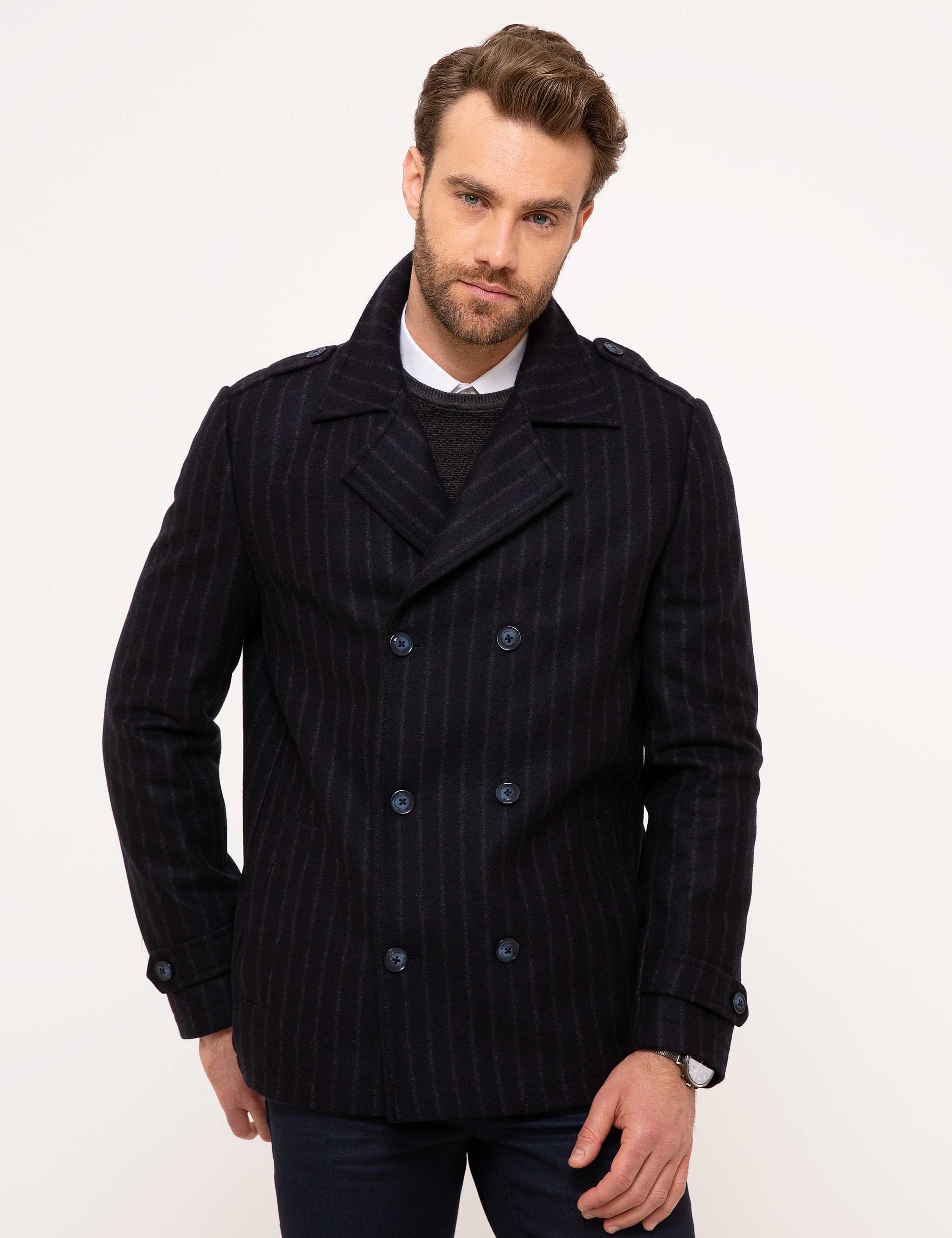 Lacivert Slim Fit Kaban