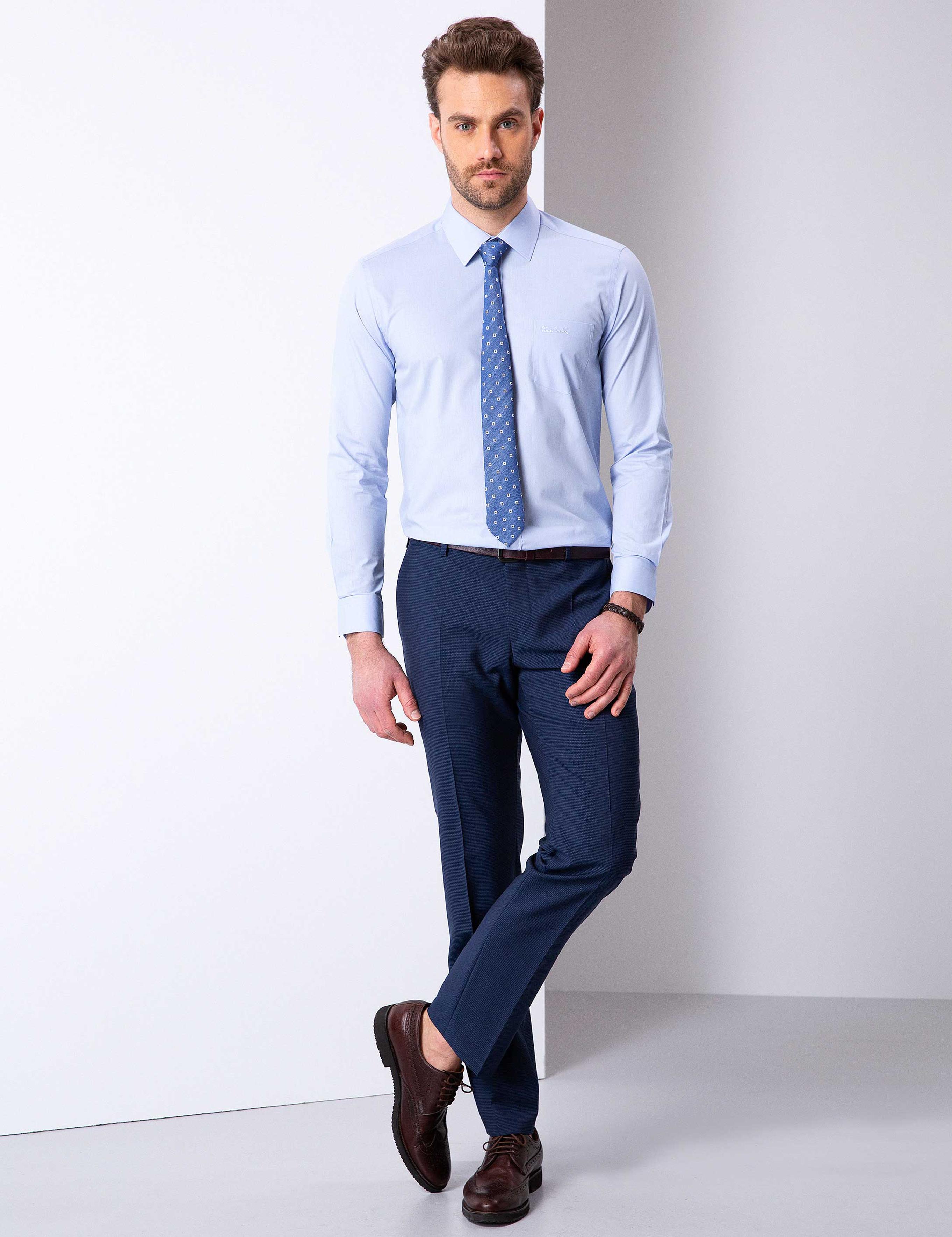 Açık Mavi Regular Fit Uzun Kollu Basic Gömlek