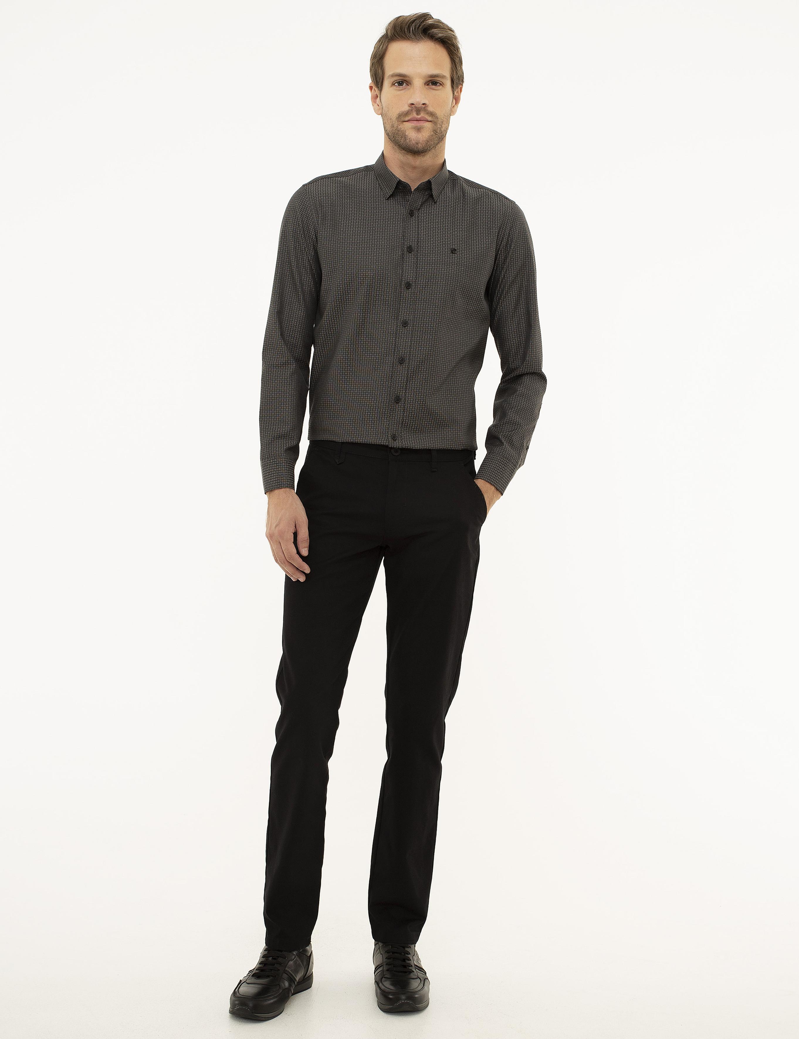 Siyah Slim Fit Kanvas Pantolon