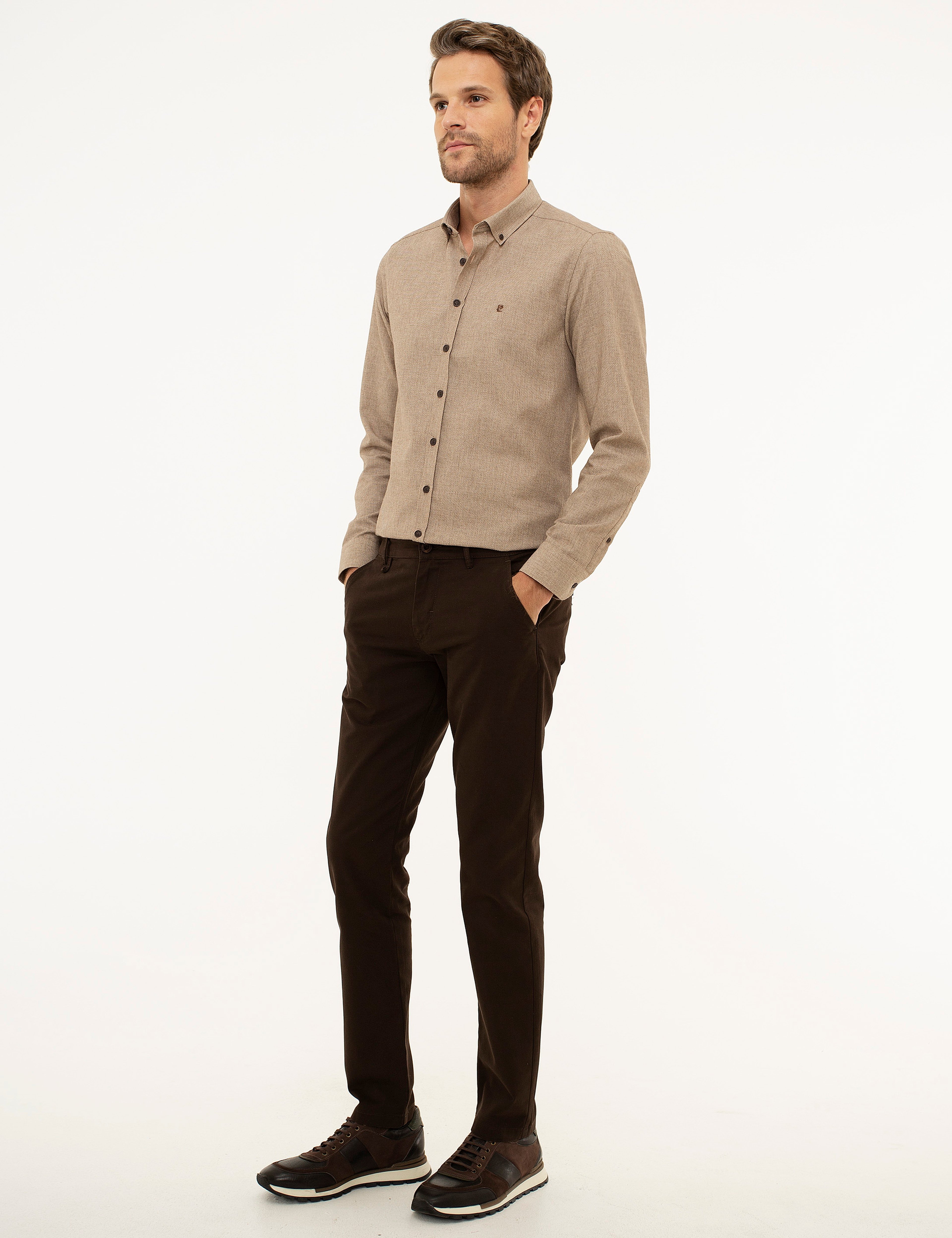 Kahverengi Slim Fit Kanvas Pantolon