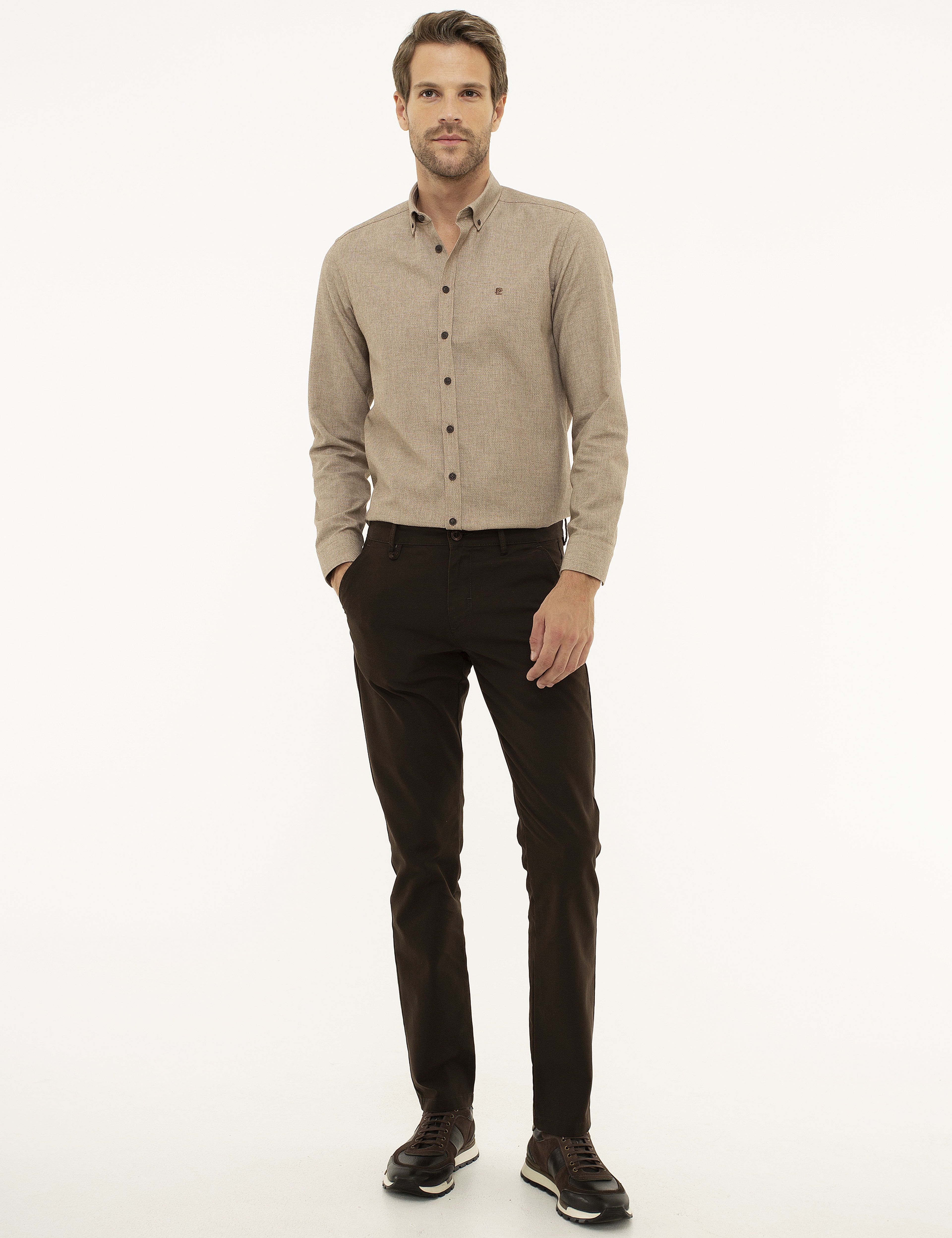 Kahverengi Slim Fit Kanvas Pantolon - Image 1