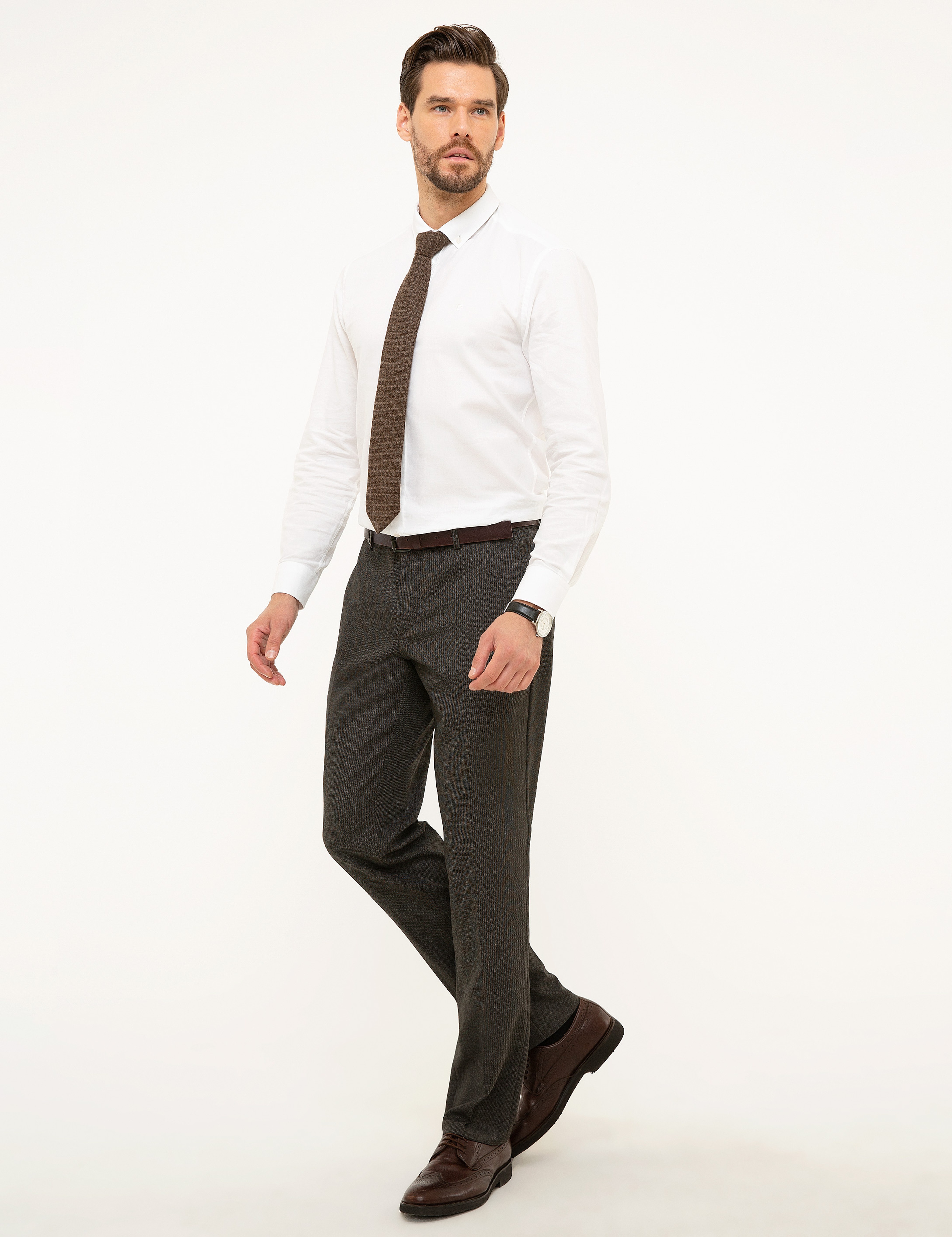 Kahverengi Slim Fit Kumaş Pantolon - Image 2