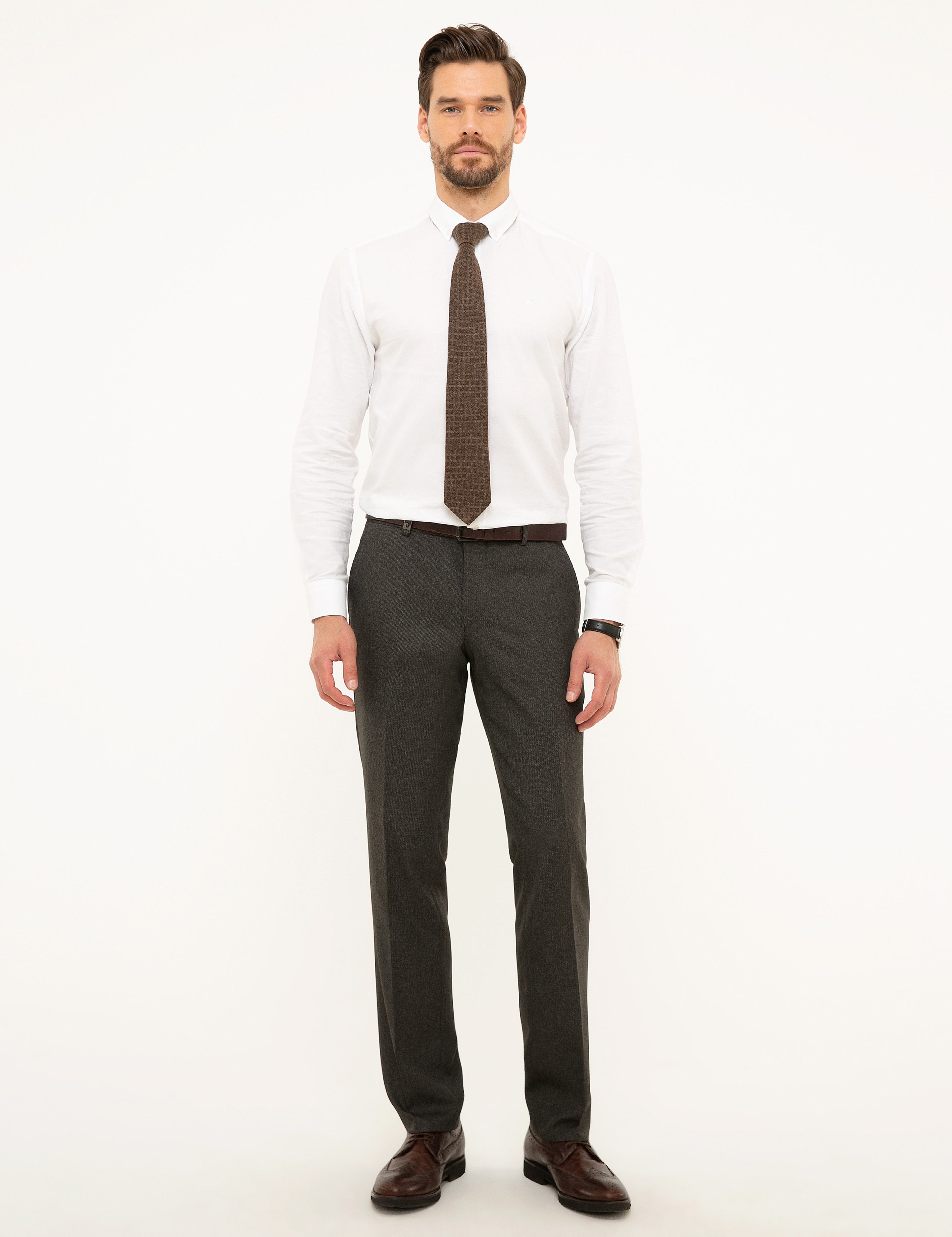 Kahverengi Slim Fit Kumaş Pantolon - Image 1