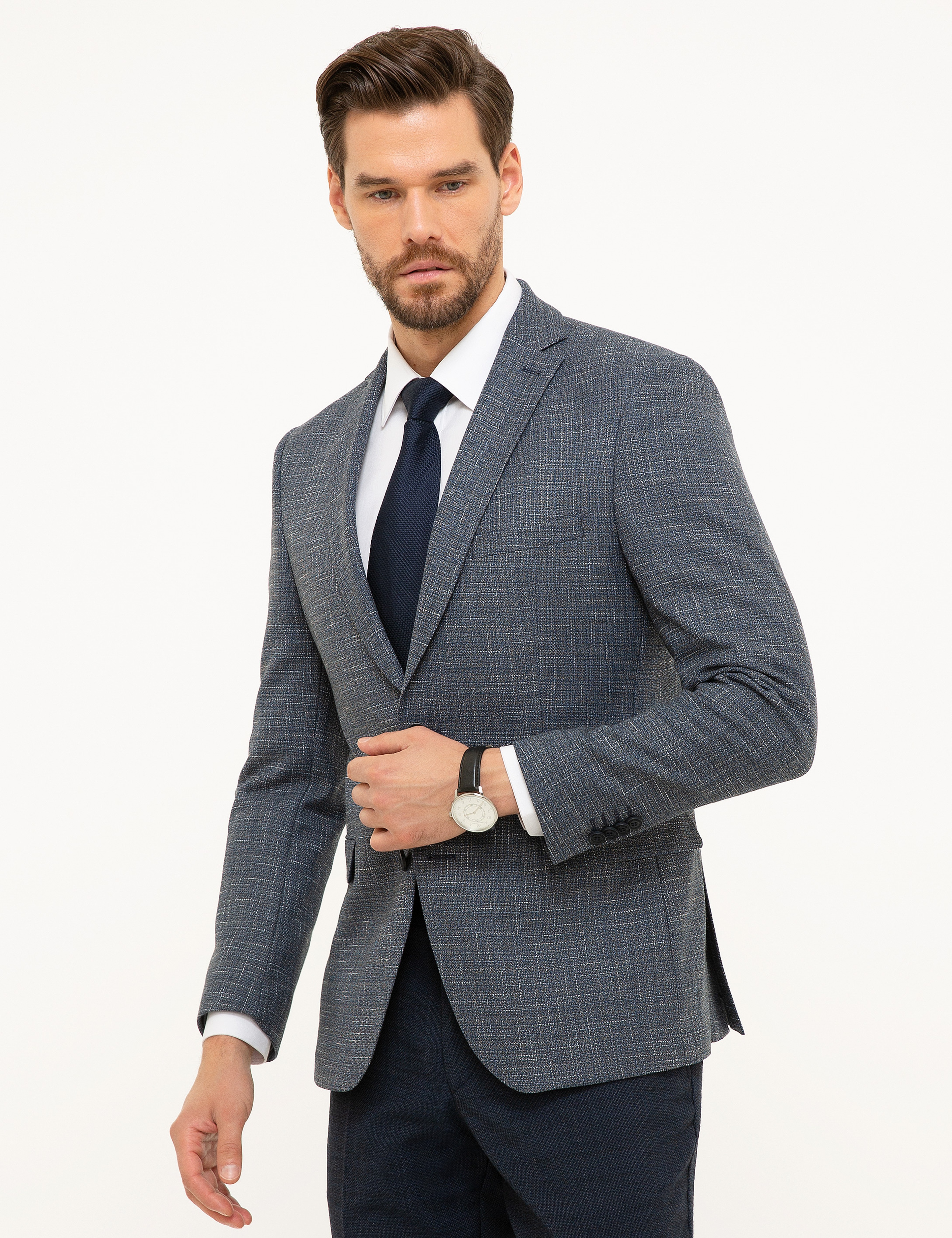 Koyu Mavi Slim Fit Ceket - Image 3