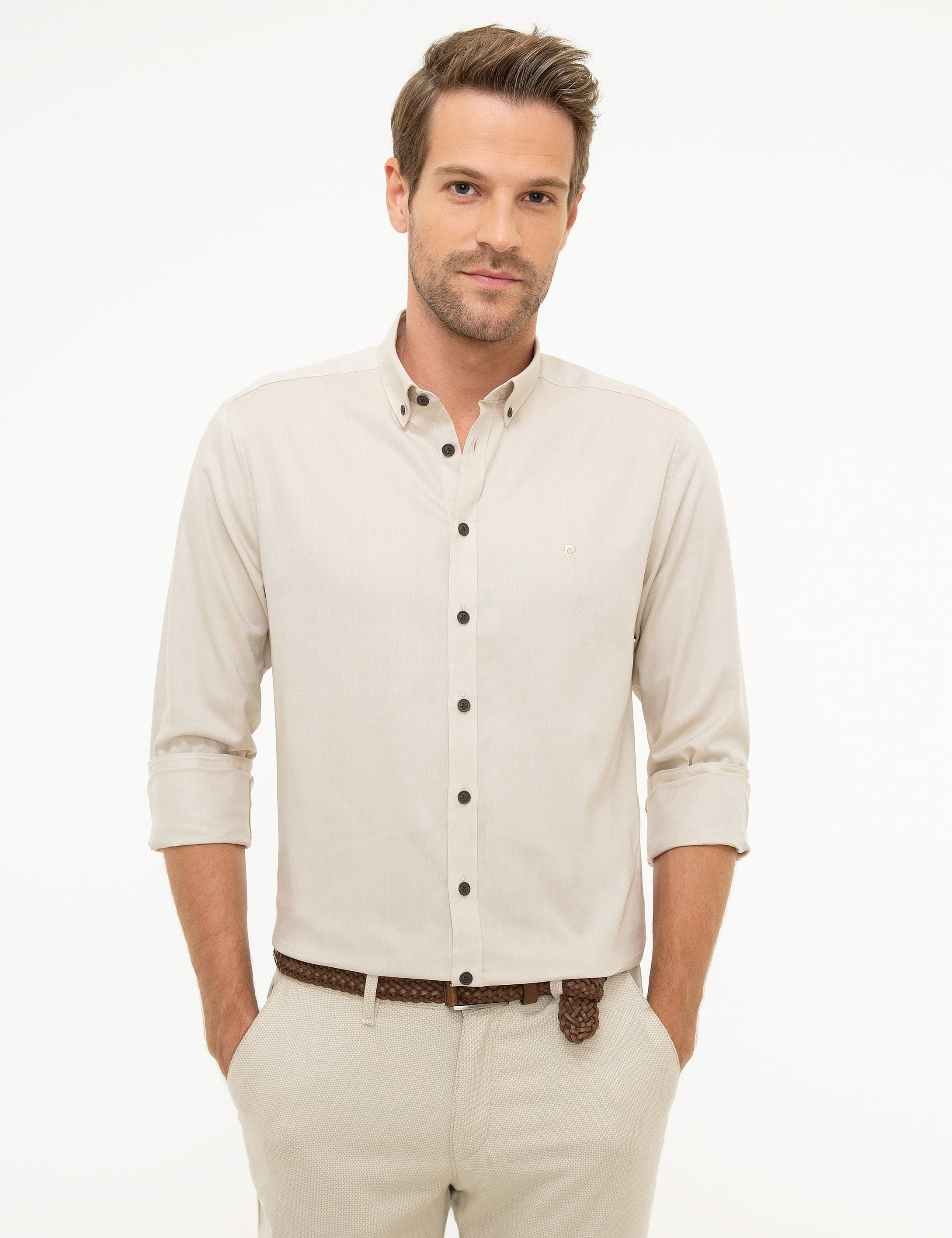 Bej Slim Fit Gömlek