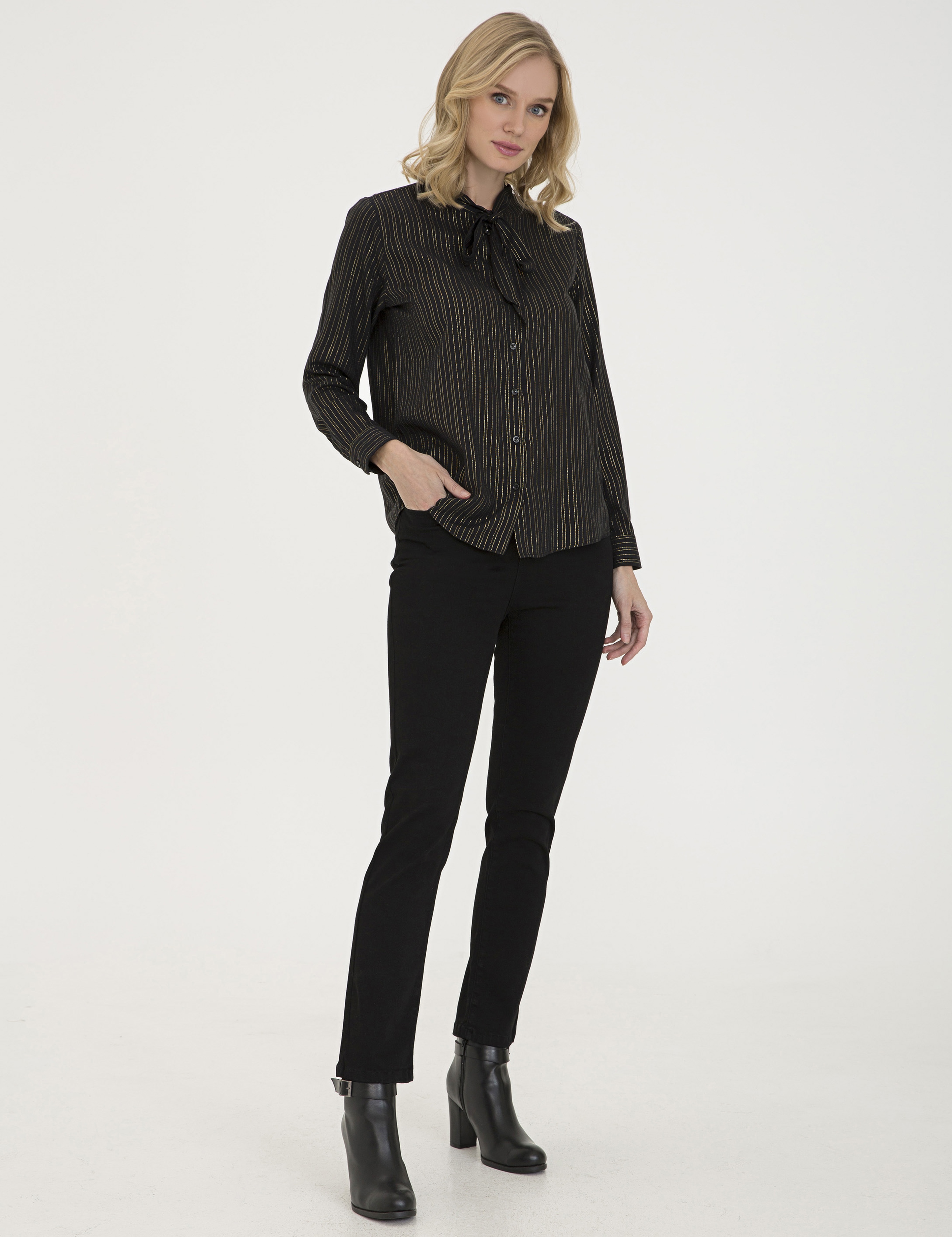 Siyah Regular Fit Uzun Kollu Gömlek - Image 4