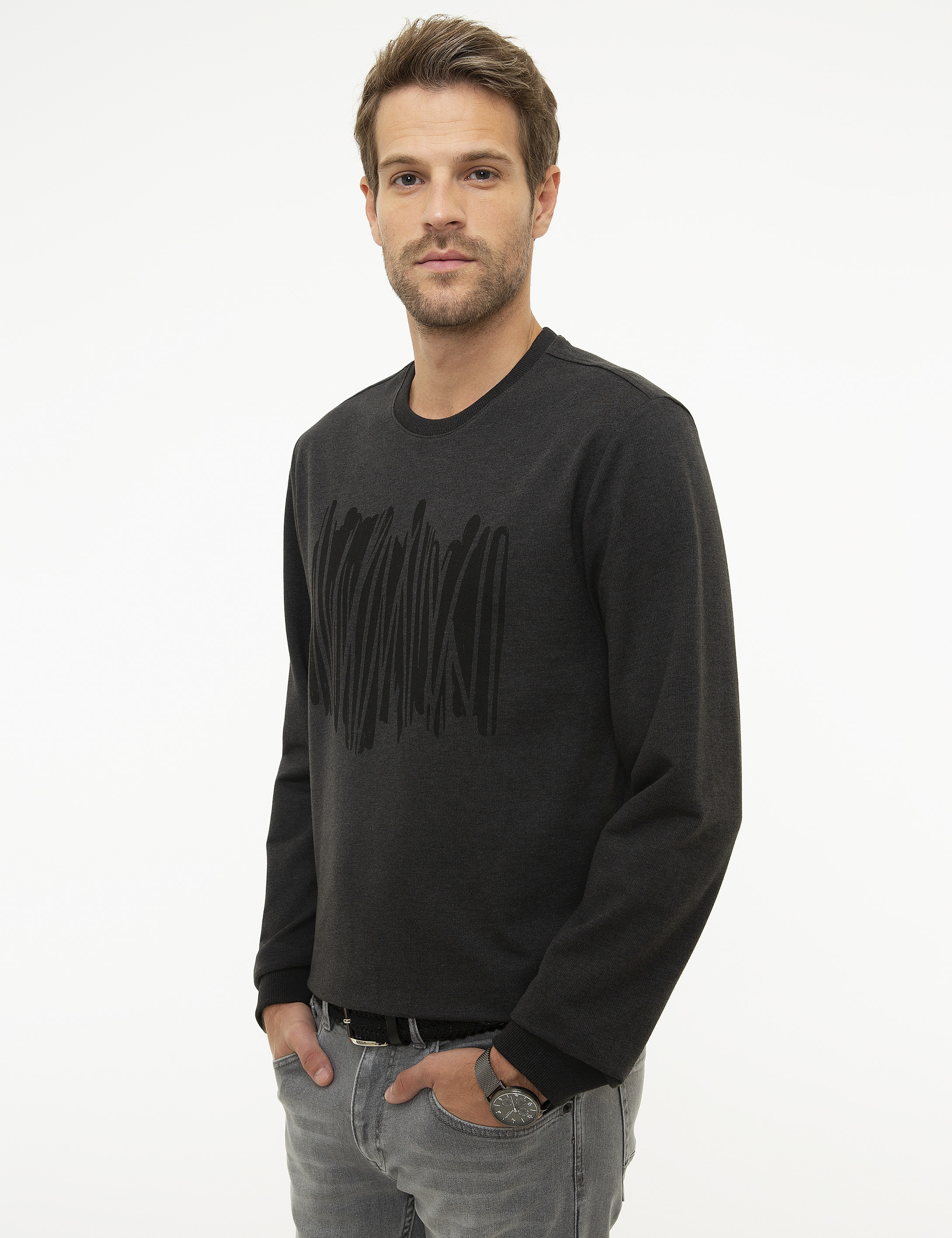 Antrasit Melanj Standart Fit Sweatshirt - Image 3