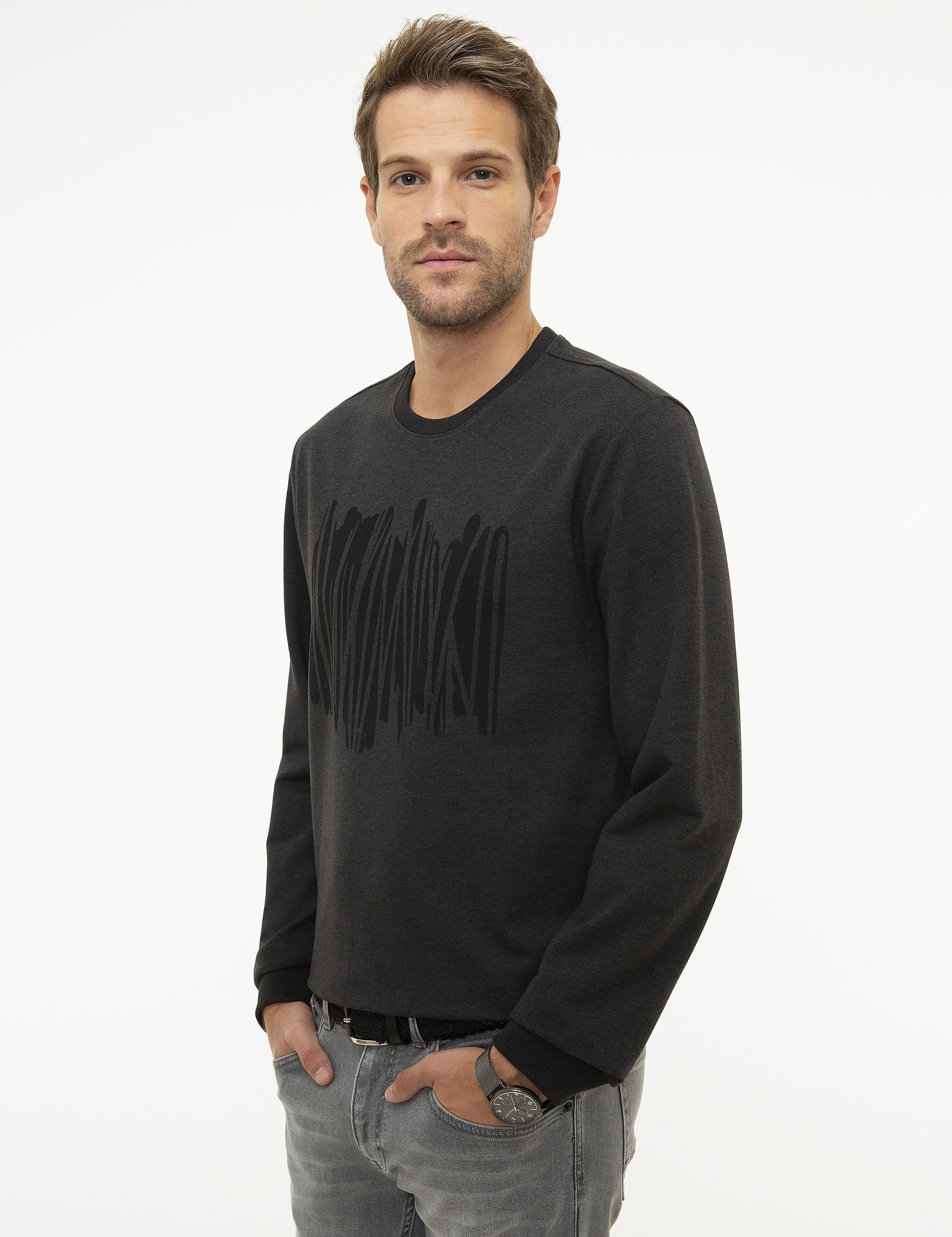 Antrasit Melanj Standart Fit Sweatshirt