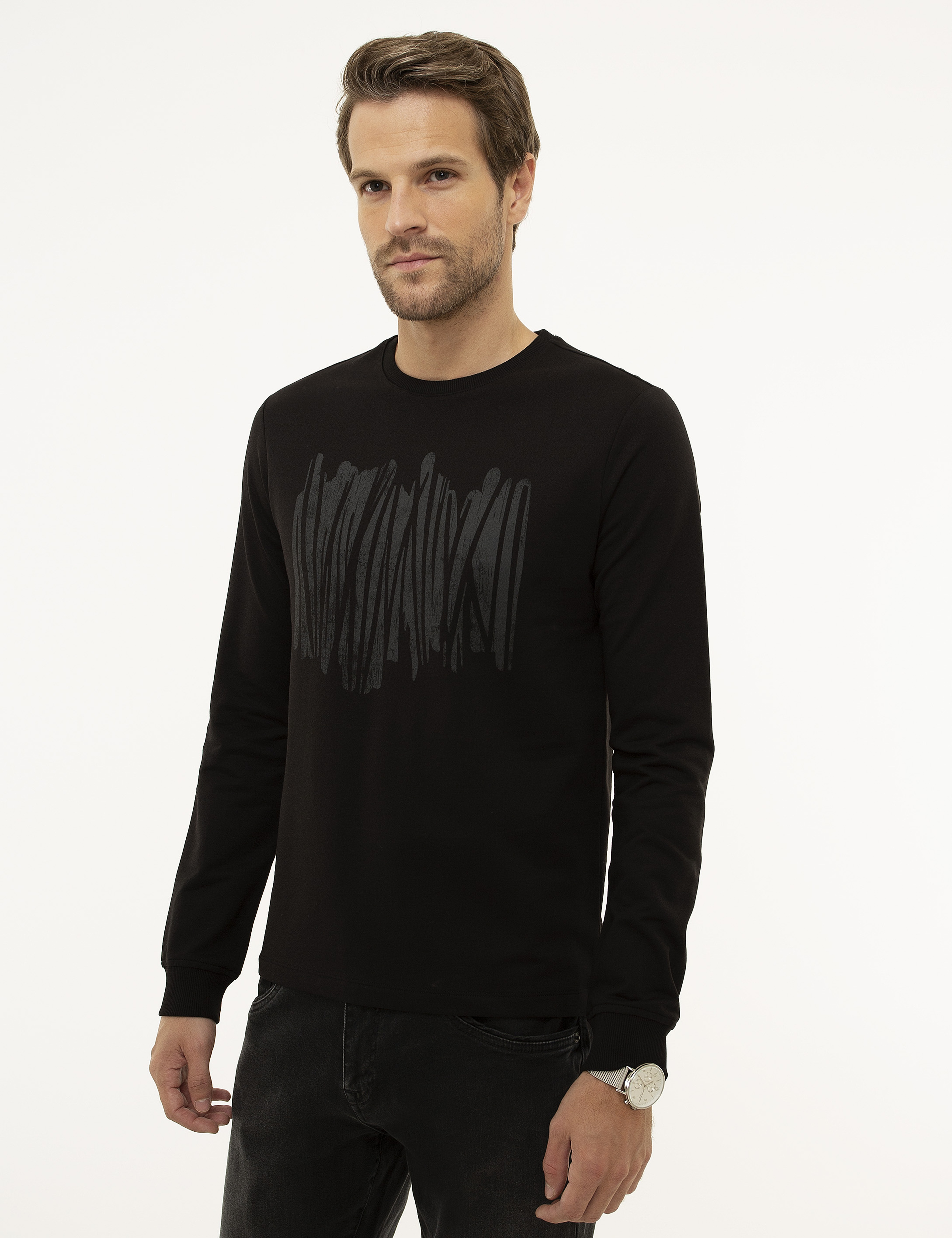 Siyah Standart Fit Sweatshirt - Image 3