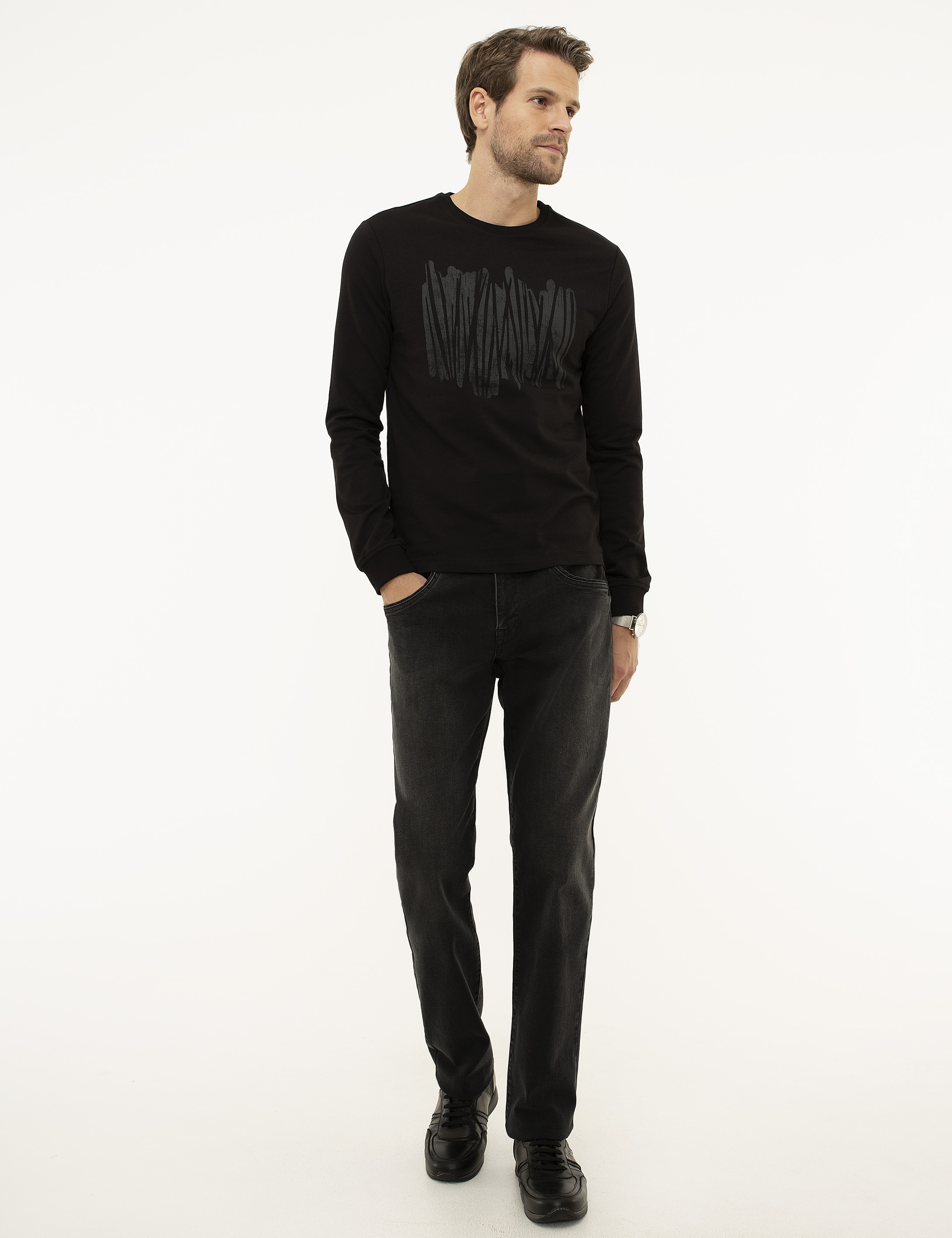 Siyah Standart Fit Sweatshirt - Image 5