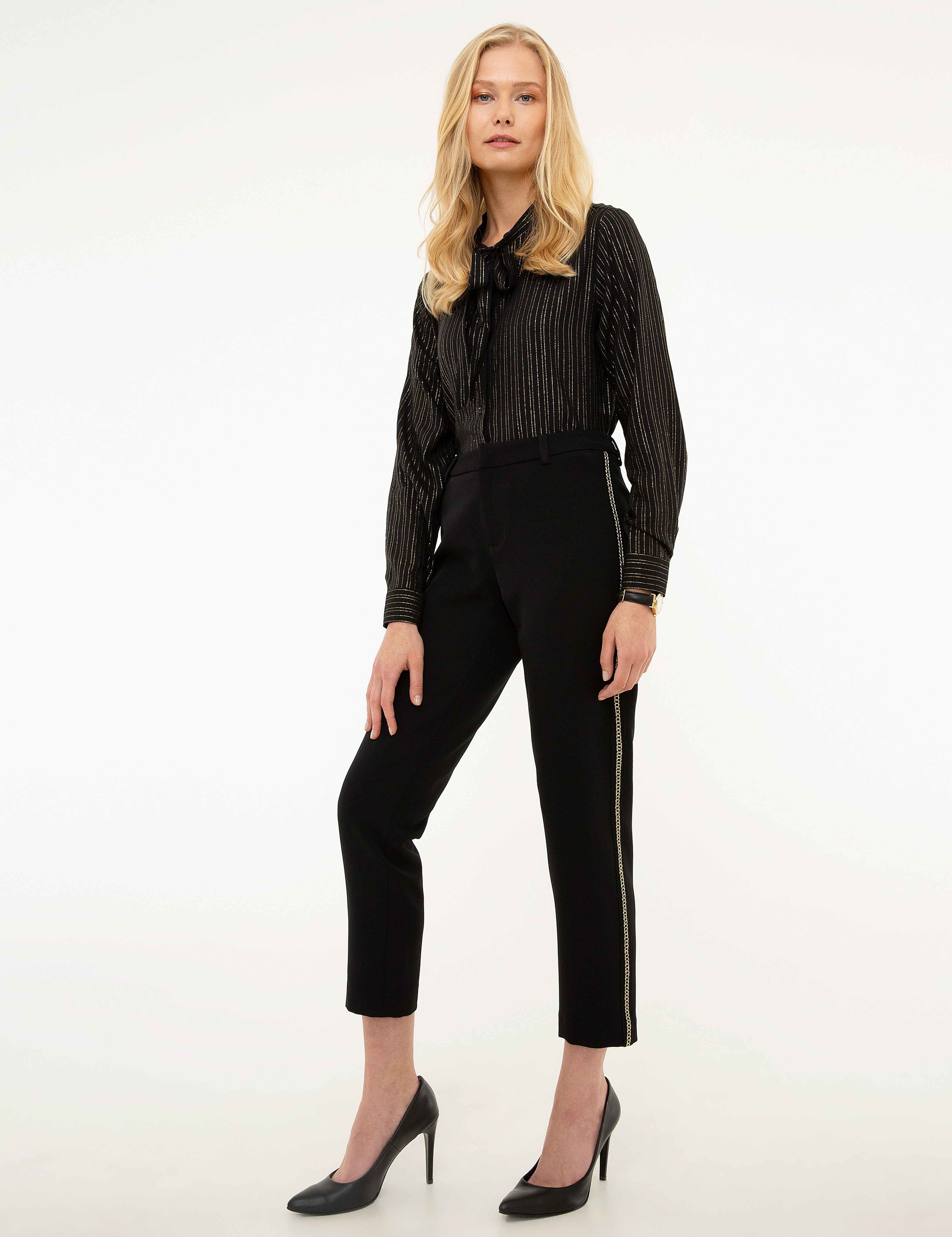 Siyah Slim Fit Kumaş Pantolon - Image 2