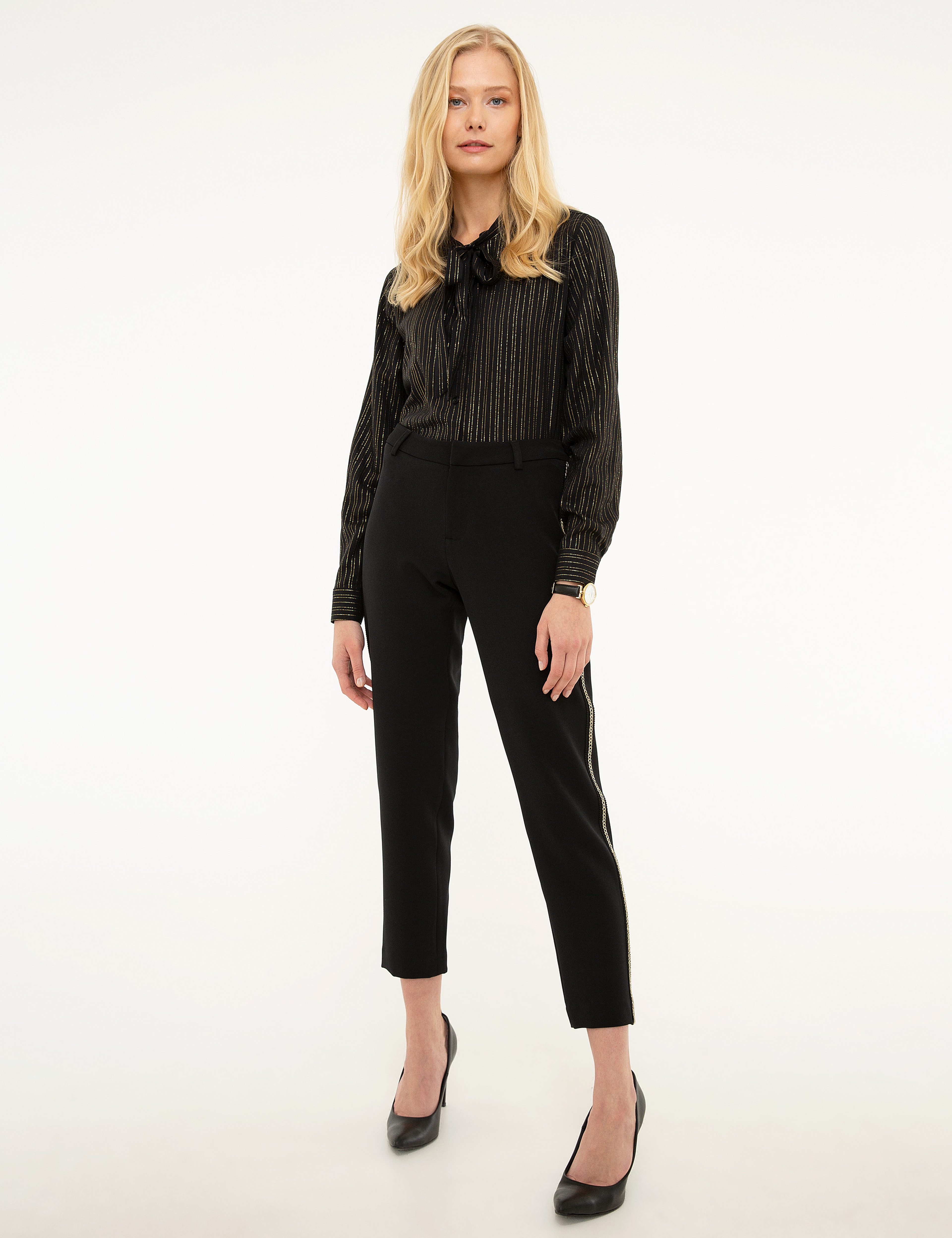 Siyah Slim Fit Kumaş Pantolon - Image 1